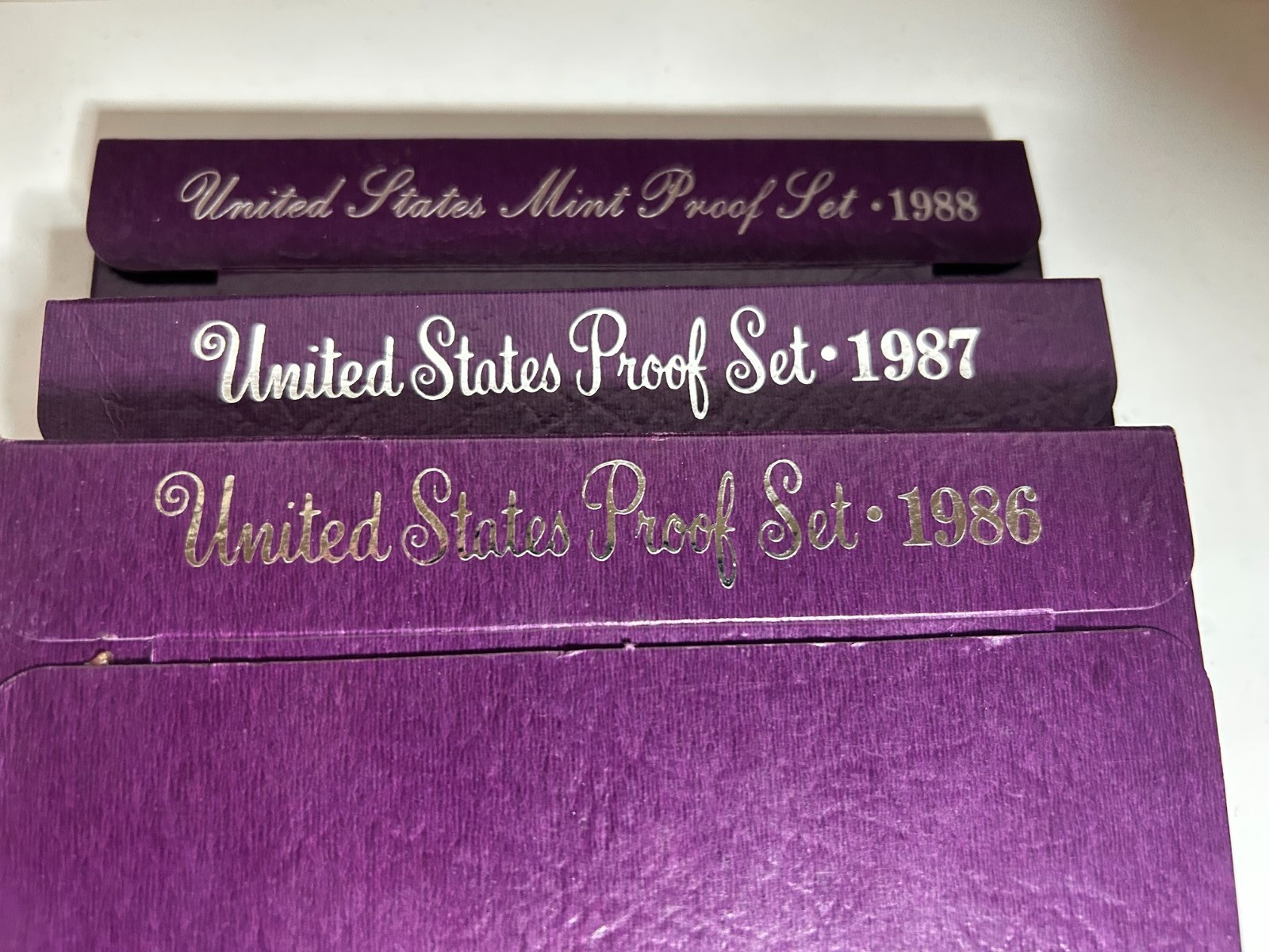 1986 1987 1988 US Mint clad proof sets.  All 3 sets in Gov. packaging.
