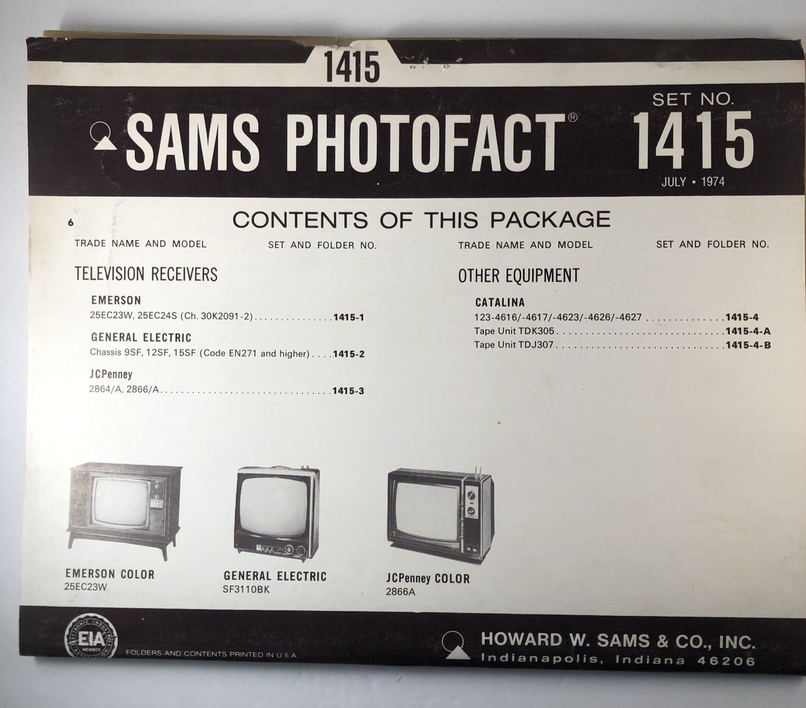 SAMS PHOTOFACT FOLDER SET NO. 1415, 1974, SCHEMATICS & SERVICE MANUALS