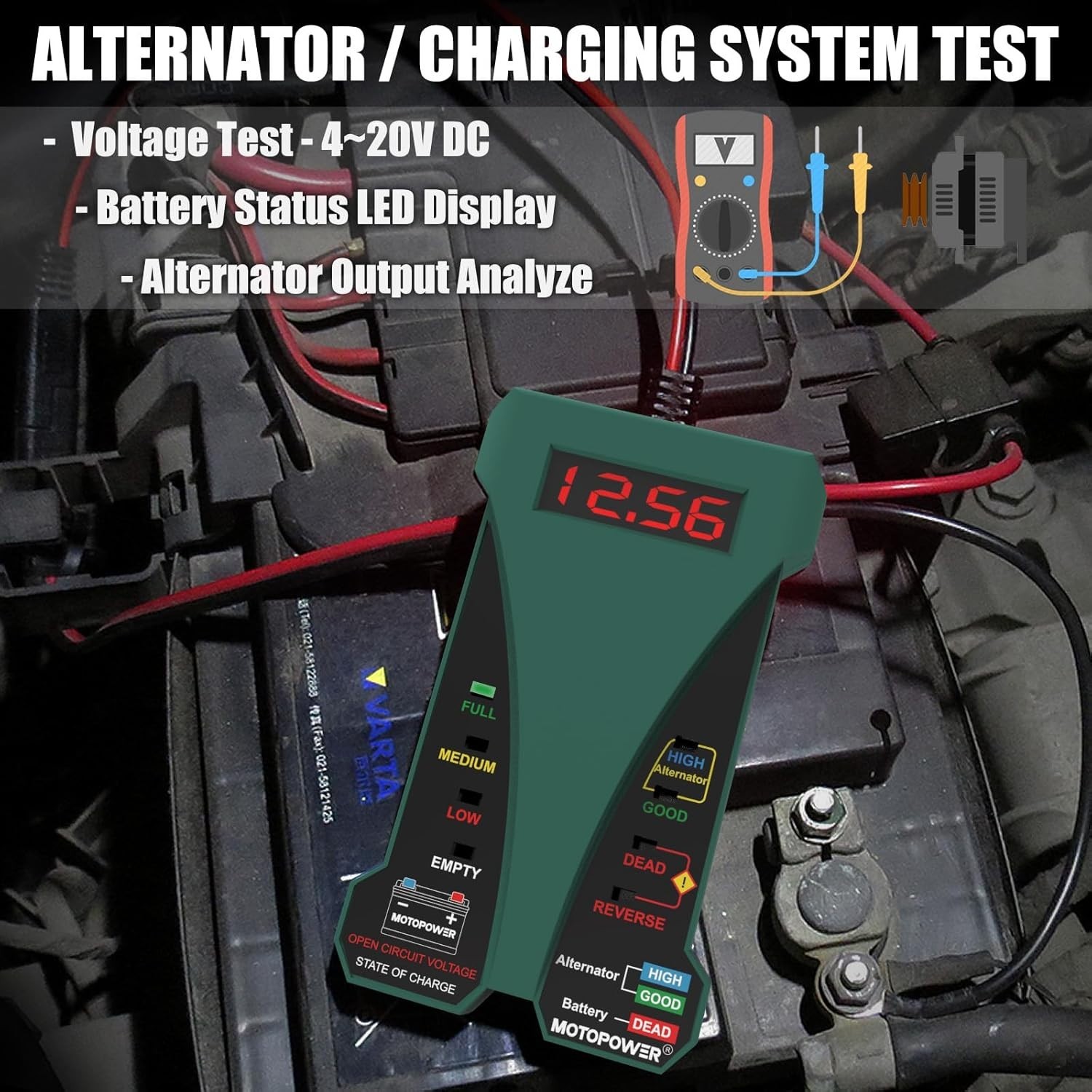 12V Digital Car Battery Tester Voltmeter and Charging System Analyzer with LC...