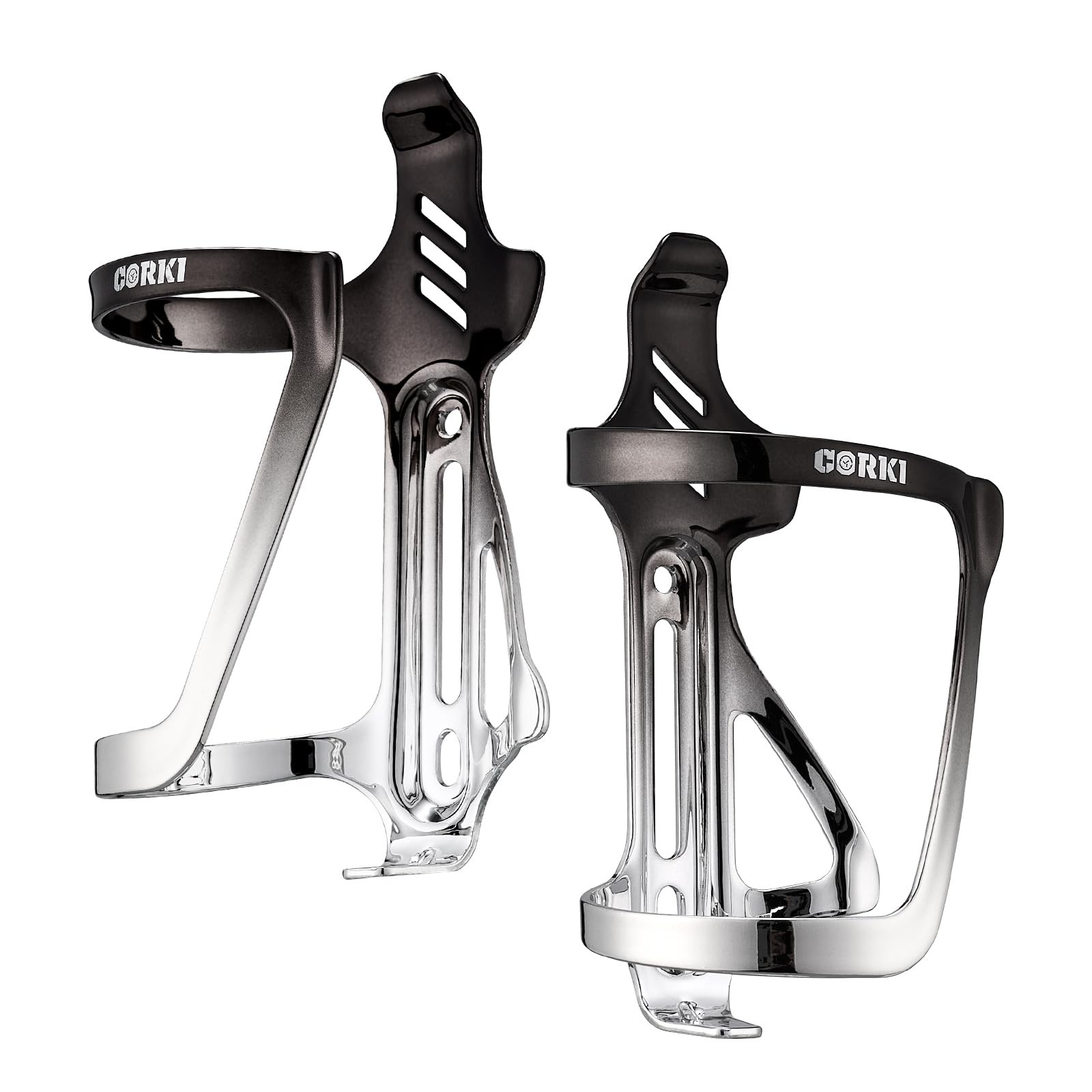Corki Cycles Bike Water Bottle Holder Aluminum 2 Pack, Right-Black& Silver