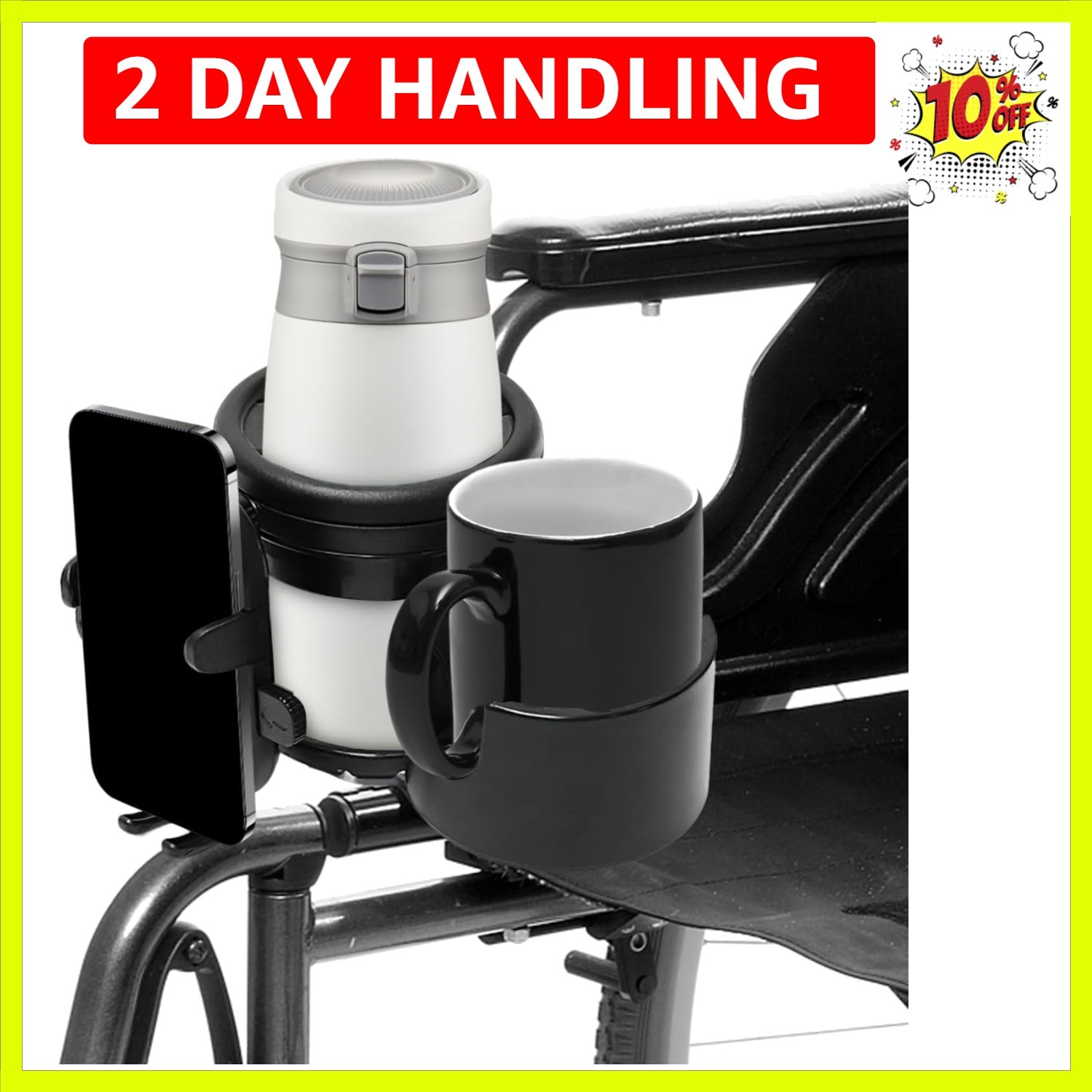 Cup Holder for Wheelchair, Scooter, Walker, Rollator - 2 in 1 Water/Drink Bot...