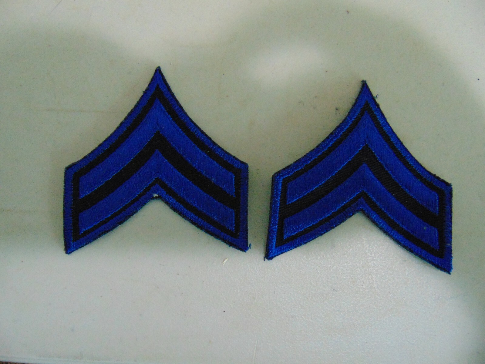 MILITARY POLICE OR FIRE PATCH SET OF 2 SEW ON CORPORAL STRIPES ROYAL ON BLACK DA