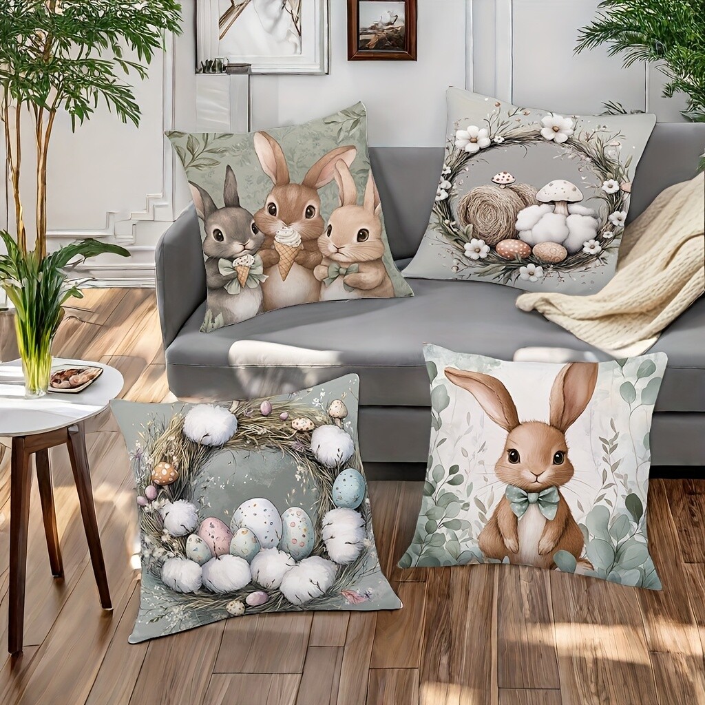 4-Piece Easter Theme Bunny Pillowcase Sofa Home Decor