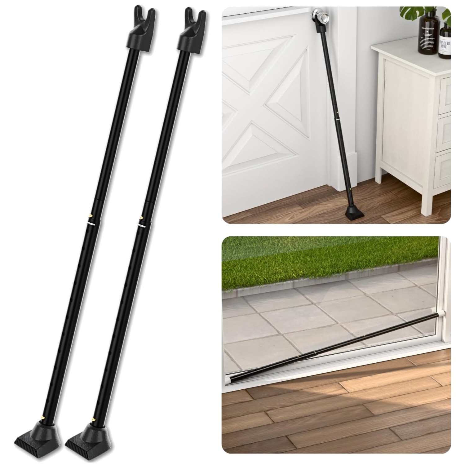 Heavy Duty 3-in-1 Door Security Bar 2-Pack - Black