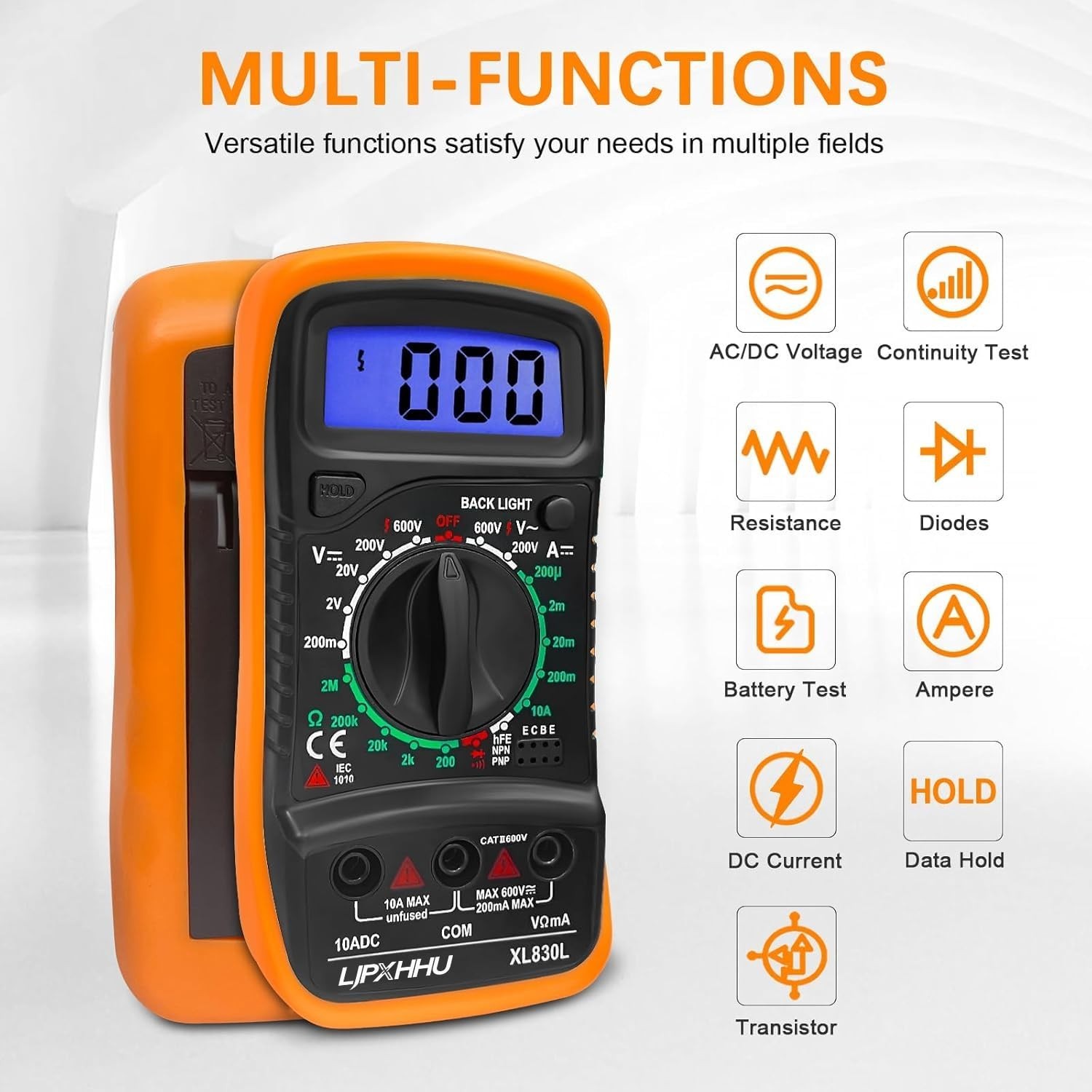 Digital Multimeter Voltmeter Battery Voltage Multi Tester Continuity Ohm Volt...