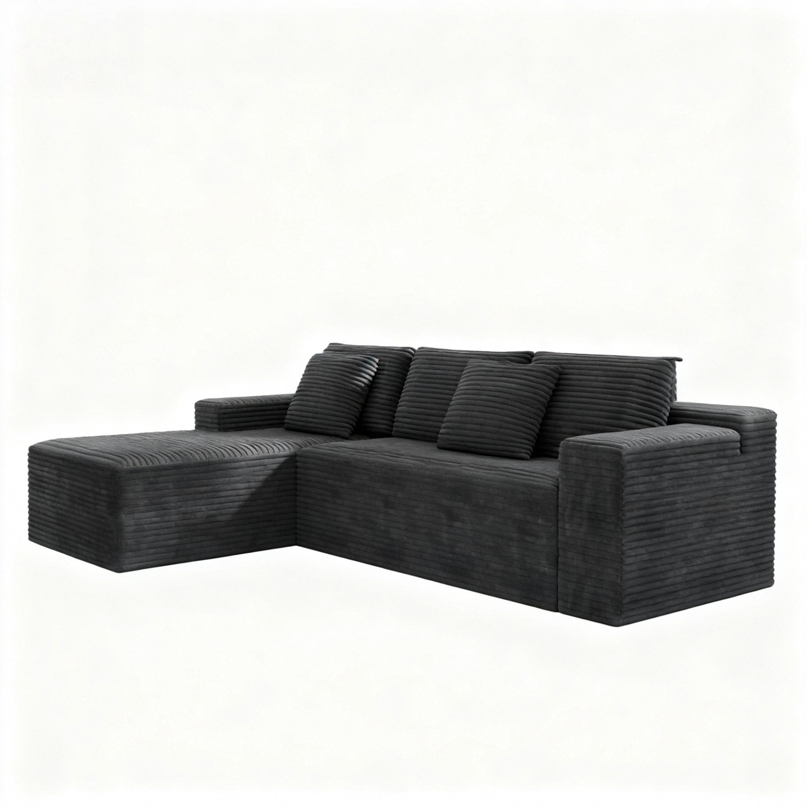 Modular Sectional Sofa Plush Corduroy Fabric Grey No Assembly Required