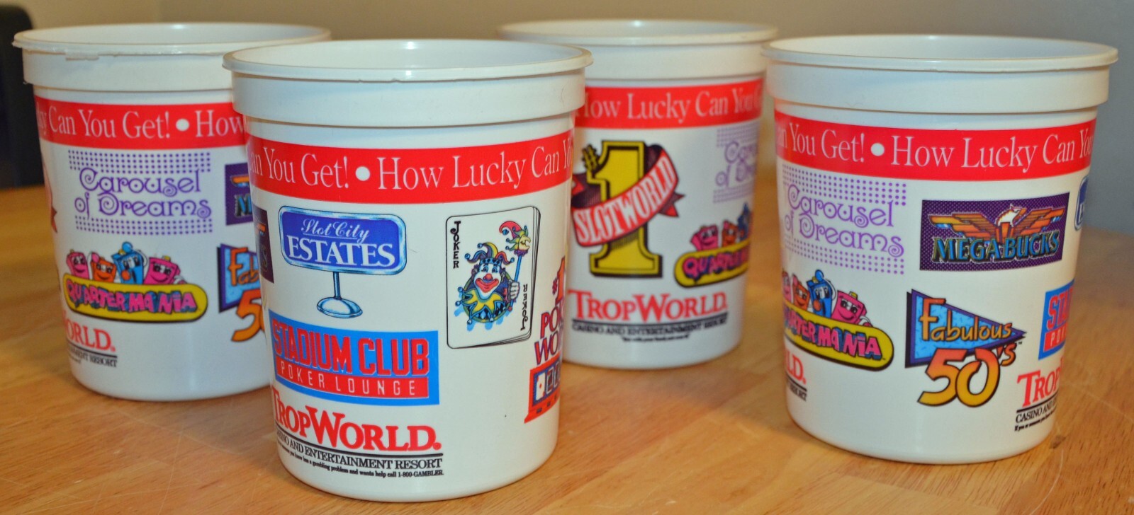 Lot of 4 Vintage Tropworld Casino Plastic Slot Coin Buckets Atlantic City NJ