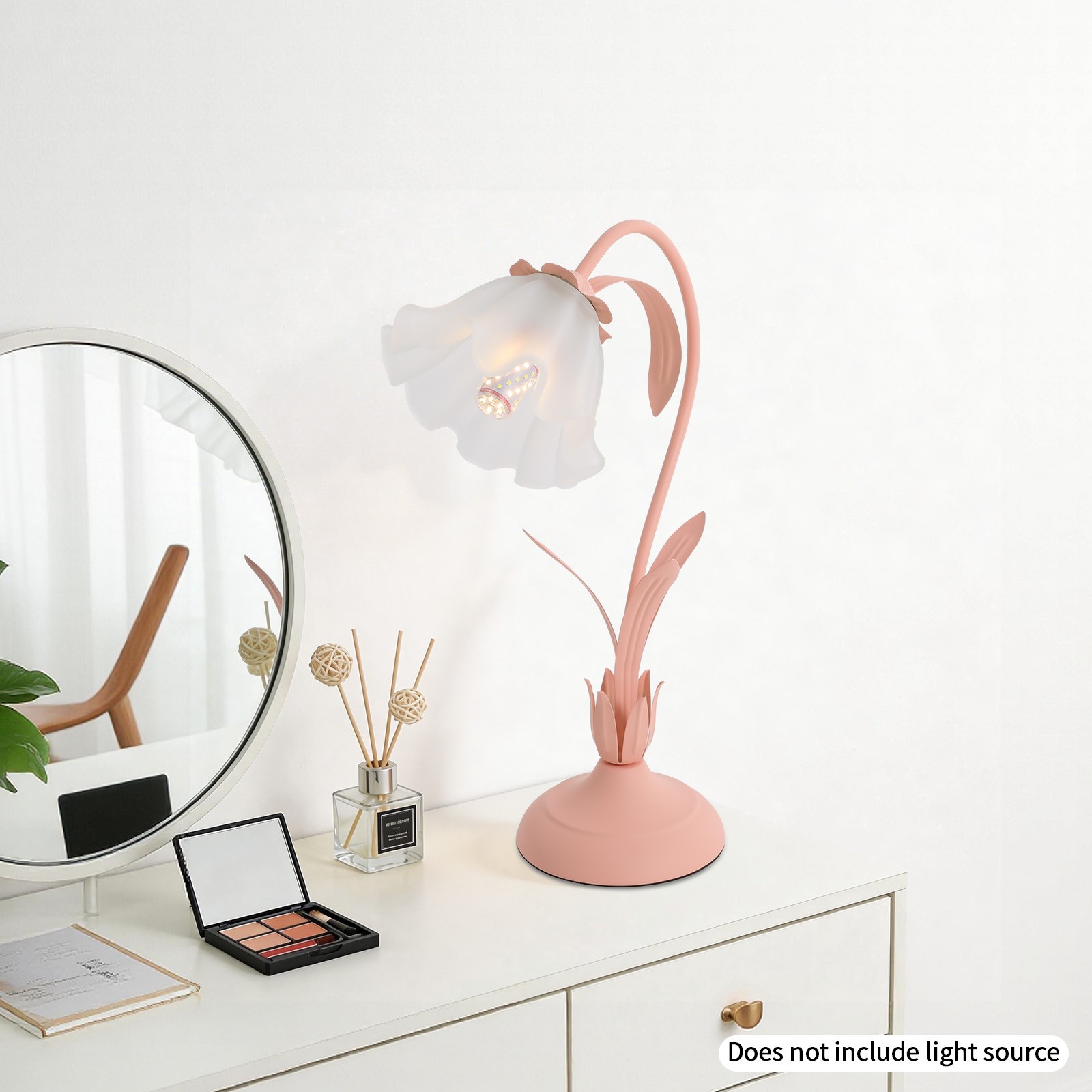 Pink Flower Desk Light LED Table Lamp w/ Glass Lampshade for Bedroom Desk SALE