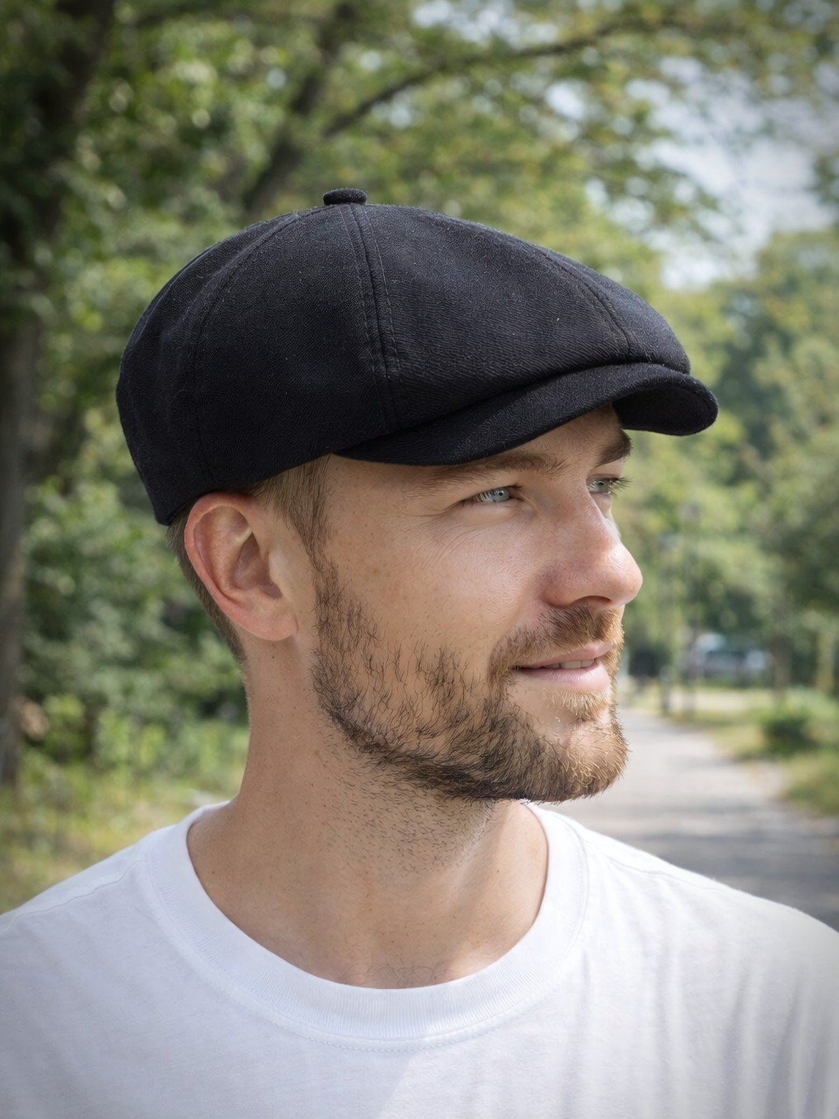 Black Linen Newsboy Hat Men Baker Boy Cap Summer Driving Gatsby Style
