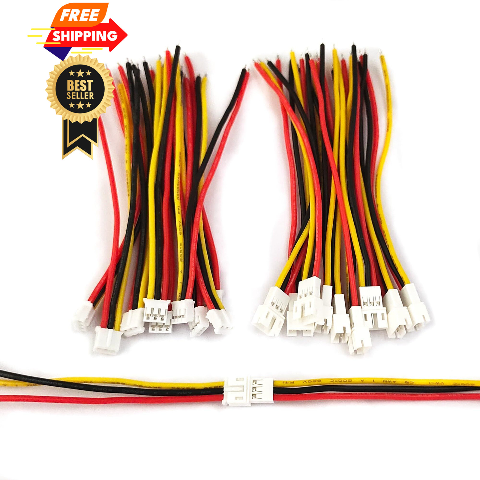 10Pairs JST PH 2.0mm 3 Pin Male and Female Connector Plug with 10cm 22 AWG...