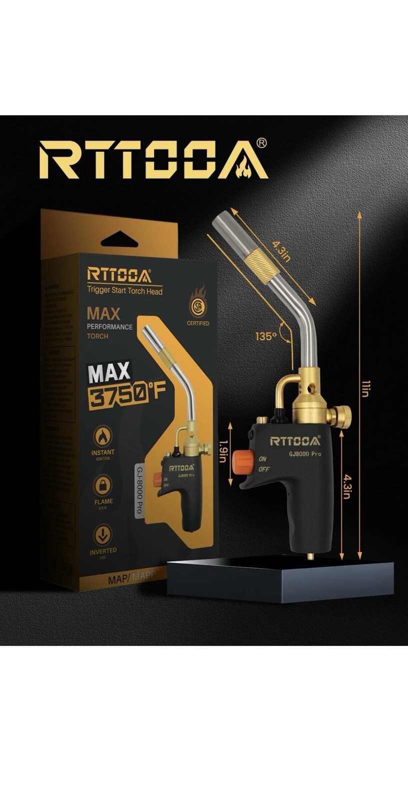High-Intensity Adjustable Propane Torch Head with Self-Ignition Feature