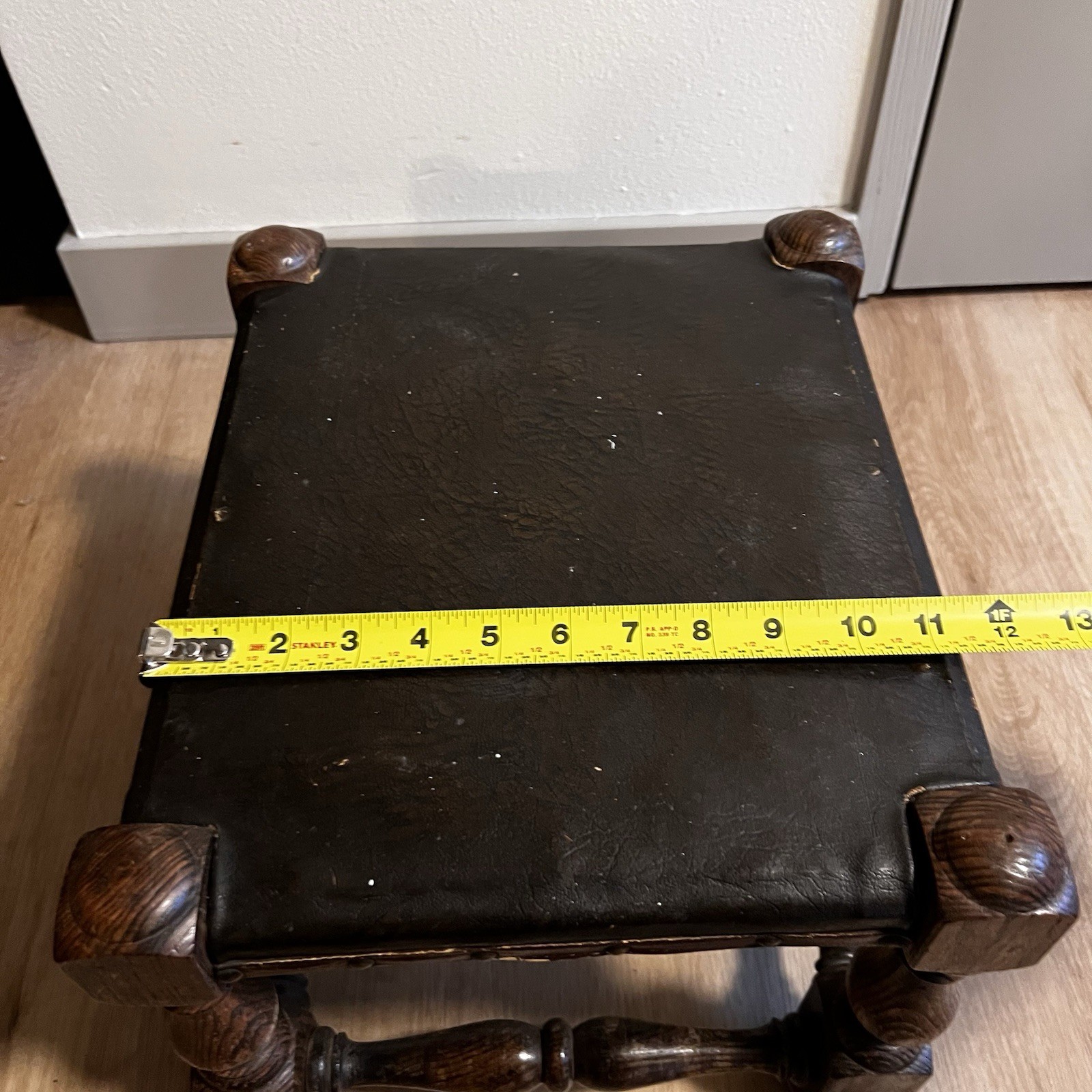 Antique Victorian Handmade Leather Oak Footstool, Footrest