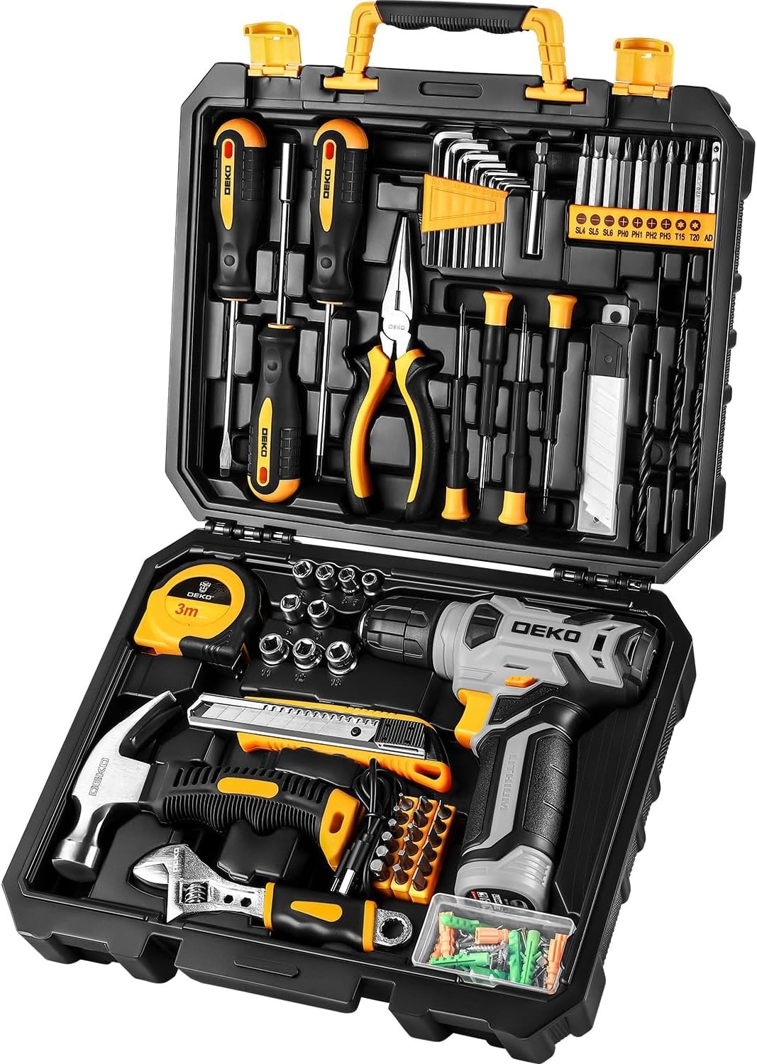 DEKOPRO Tool Set 126 piece Tool Kit with 8V Cordless Drill,Tool Box with Drill