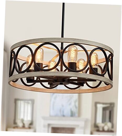 Modern Farmhouse Drum Chandelier Black and white birch 6-Lights chandelier