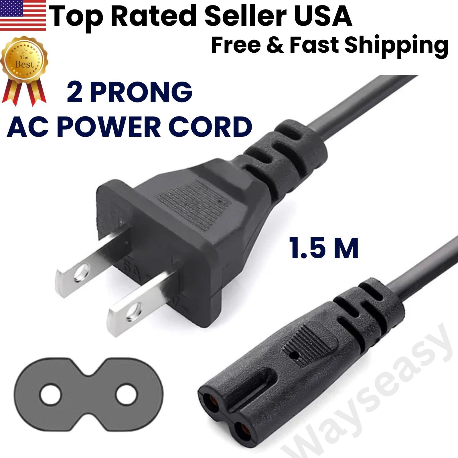 2 Prong AC Power Cord C7 Figure 8 Cable for PS5 PS4 Xbox TV Monitor Laptop PC