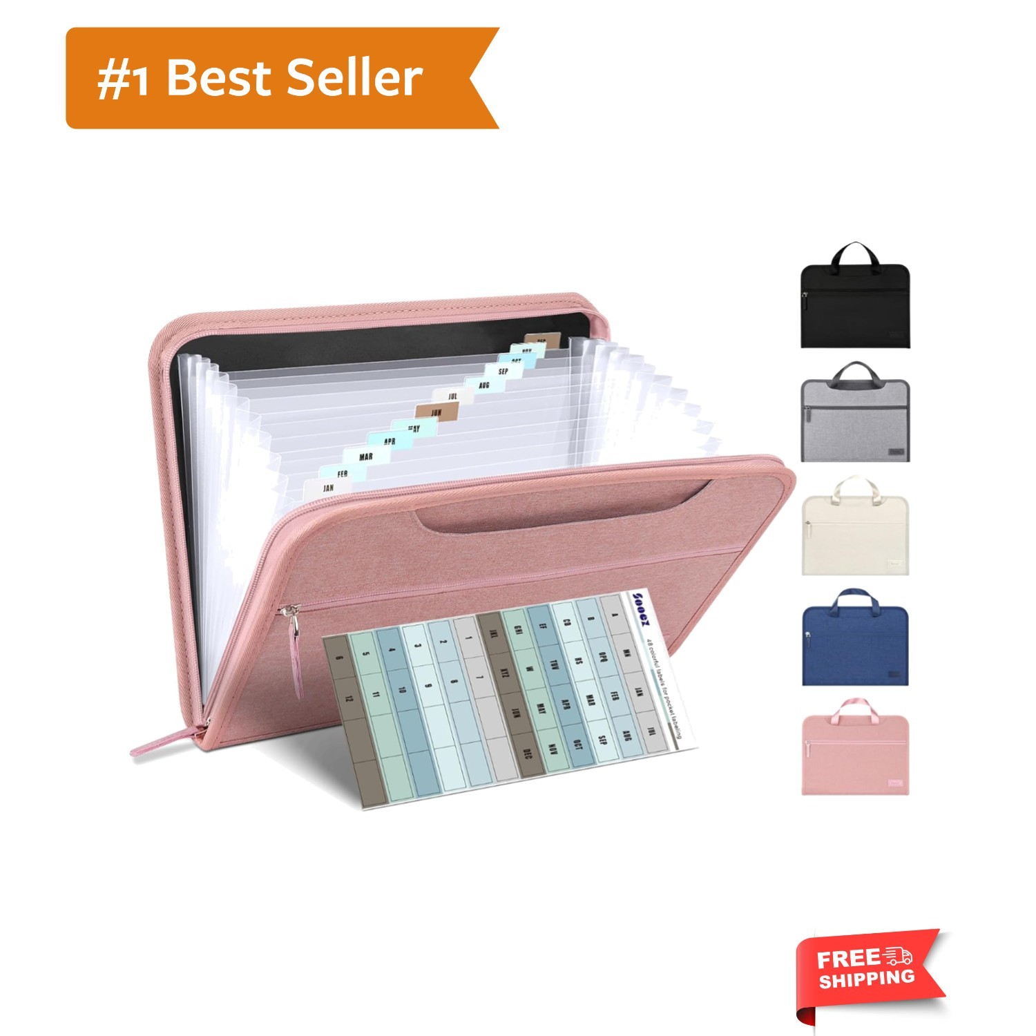 Heavy Duty Accordion File Organizer with Hidden Handle, Portable 12 Pockets E...