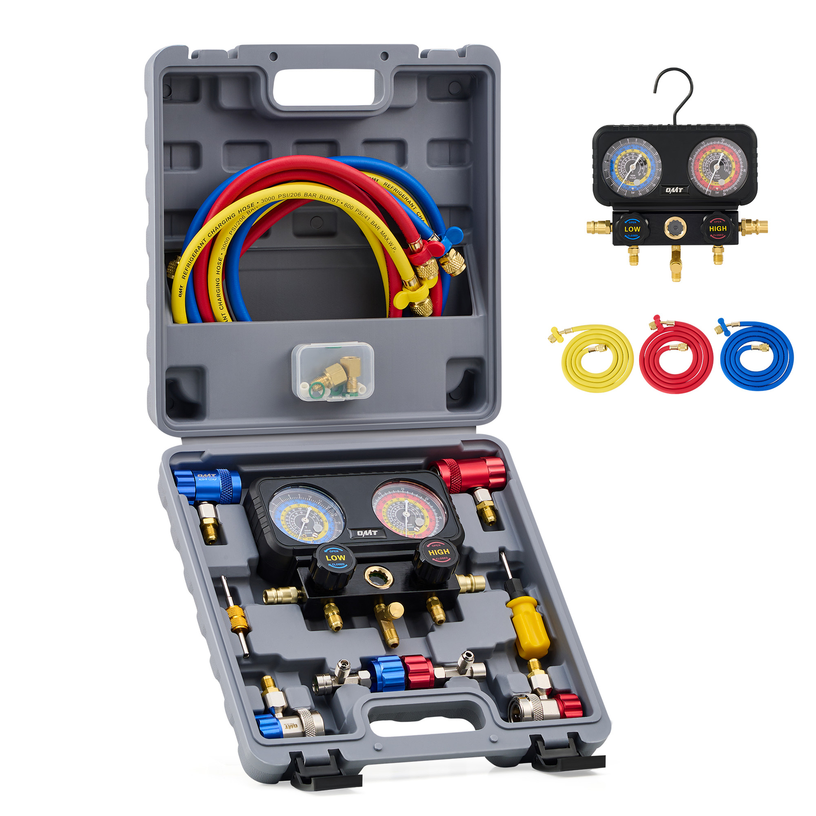 Convenient OMT HVAC Gauge Set with Hoses for R1234yf AC Diagnostic
