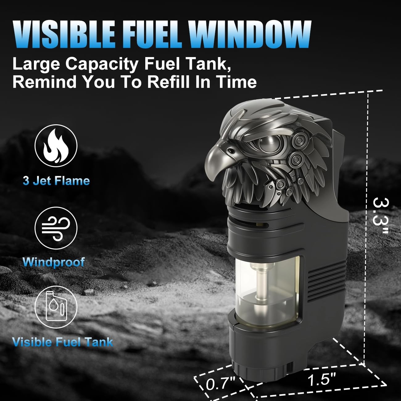 Torch Lighter, Triple Jet Flame Butane Refill Small Lighters, Black