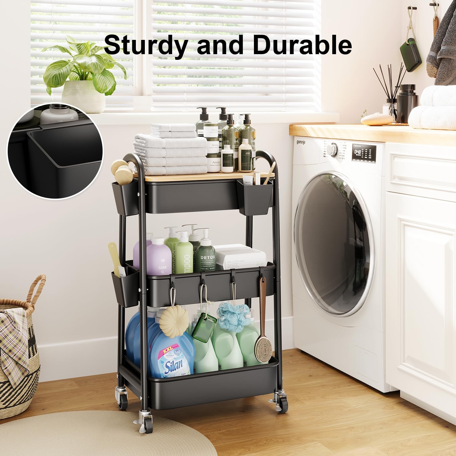 6 Pack Rolling Cart Accessories, Black Plastic Hanging Cup Holder for Utility...