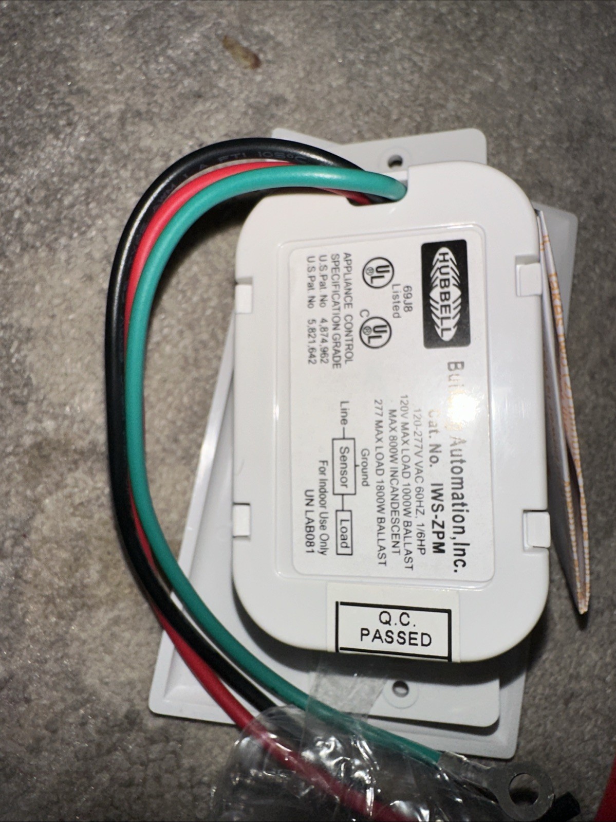 C-6. HUBBELL RMS140W VACANCY SENSOR WALL SWITCH, 120/277V, White