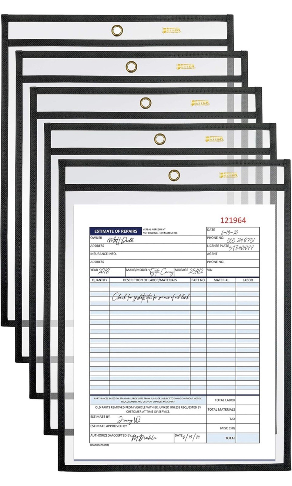 Better Office Products Shop Ticket Holders, 9” x 12” New 25 Pack