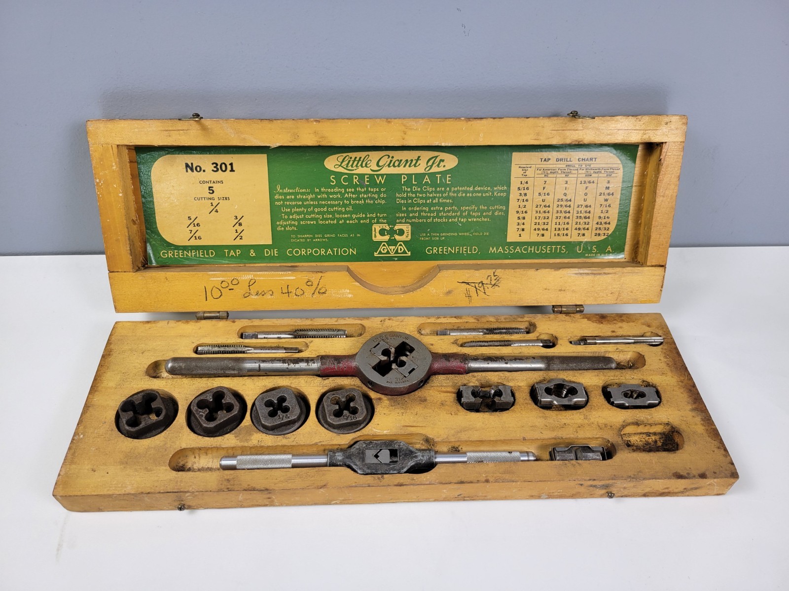 Vintage Greenfield Little Giant Jr. No.301 Tap And Die Set In Wood Box