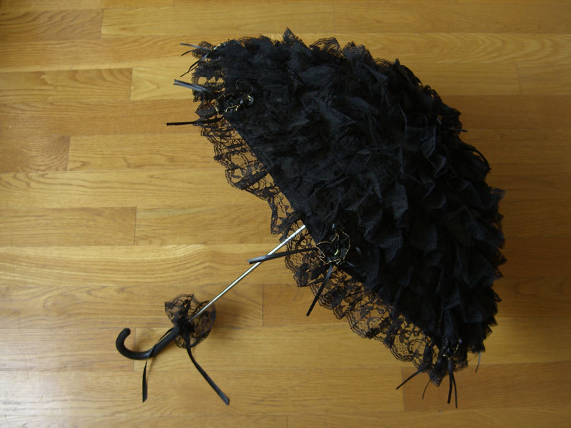 BLACK ROSE Gothic Lolita Layer Lace Umbrella Parasol EGL Punk Victorian Cosplay