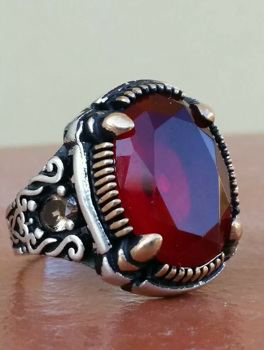 925 MENS SOLITAIRE SPINEL RING RUBY CLAWS
