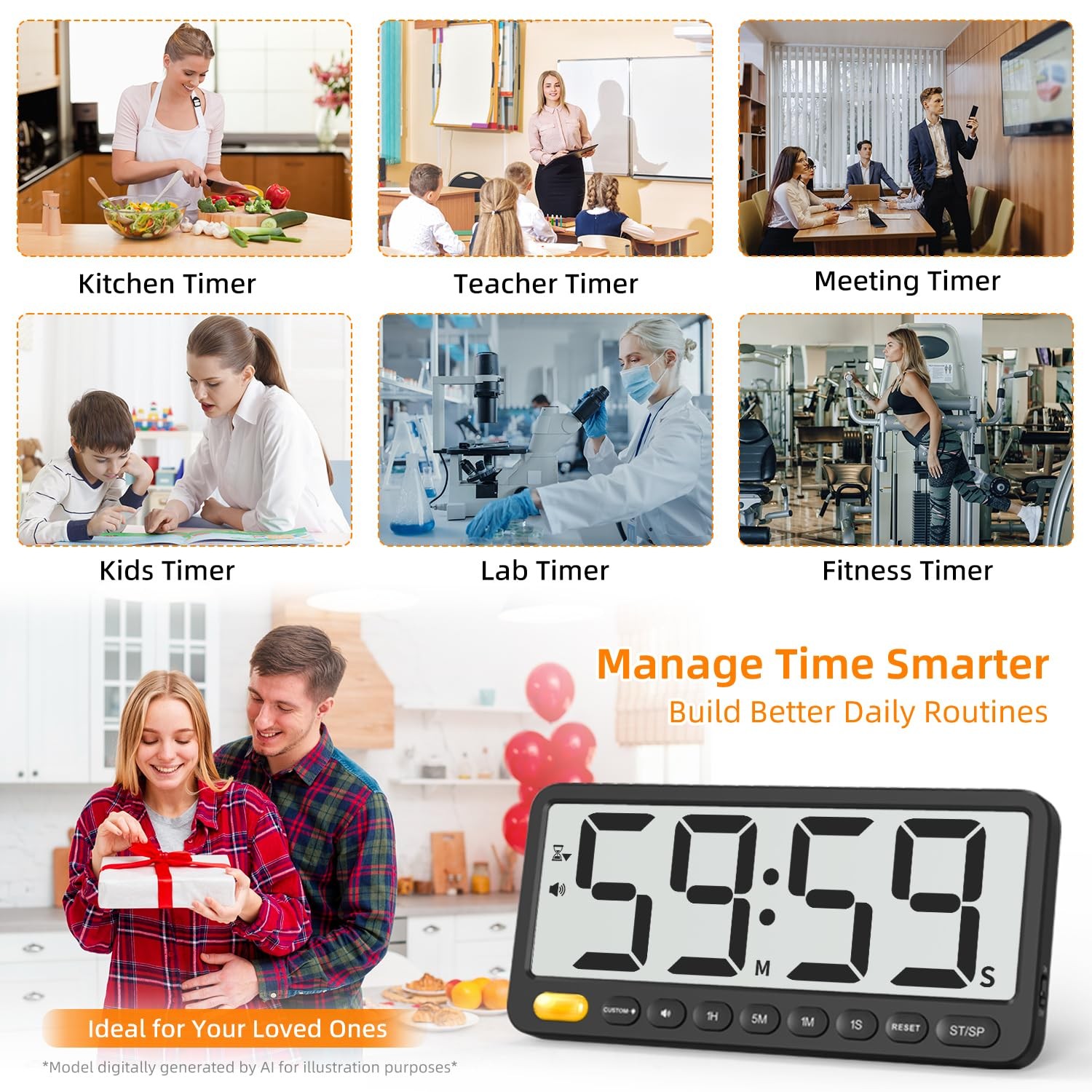 7.6 Inch Large Digital Kitchen Timer 99H Countdown Visual Alert Magnetic Cooking