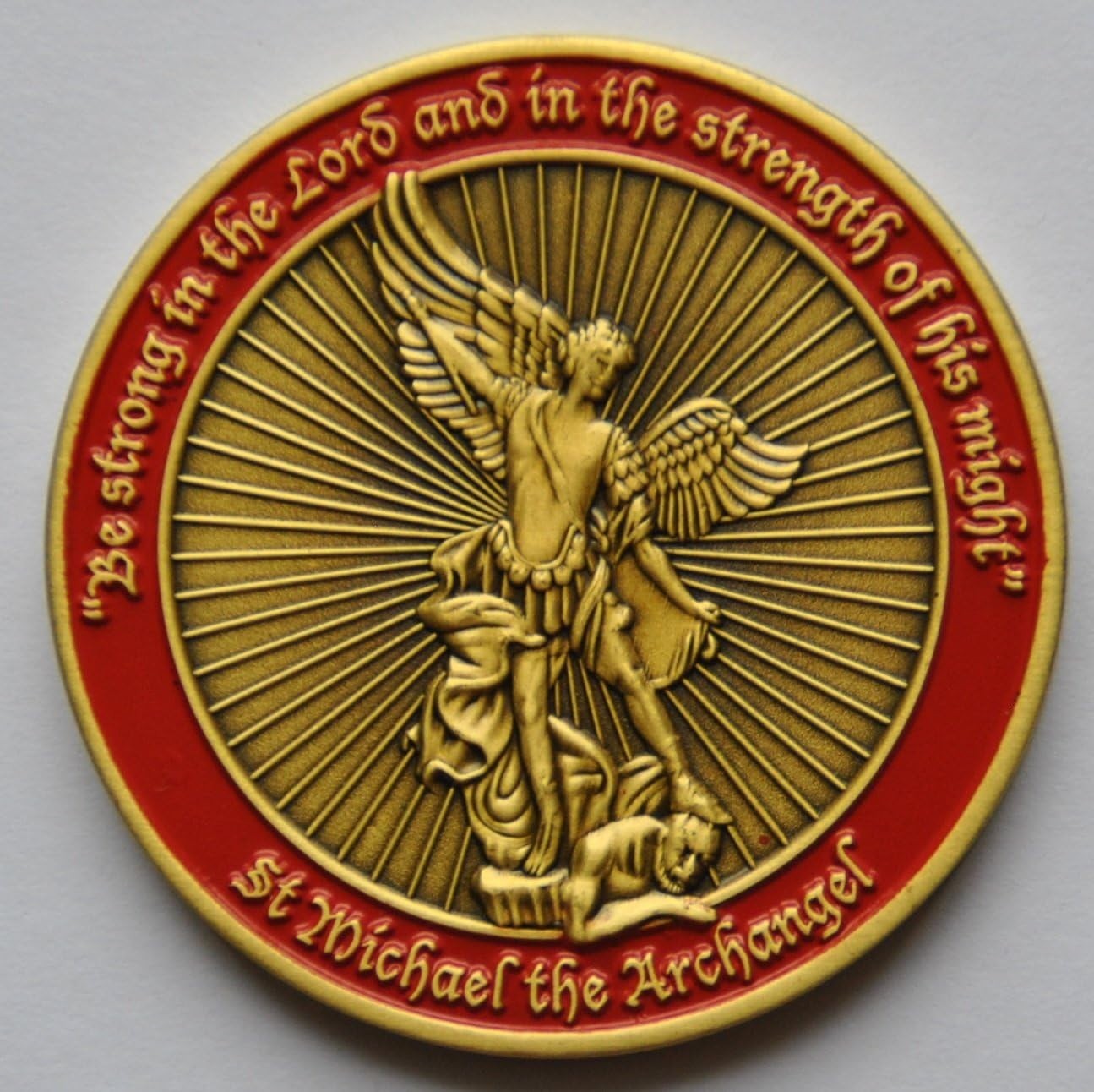 45mm St Michael Double-Sided Coin - Lightweight Gold Religious Keepsake for Kids