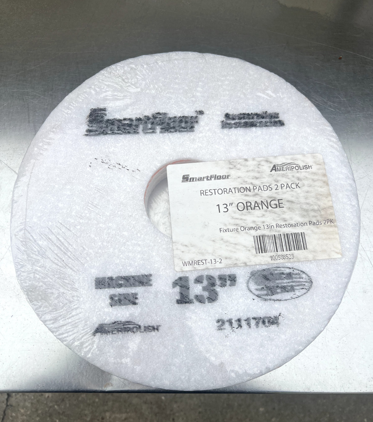 lot of two (2) NewAmeripolish SmartFloor Restoration Pads 13" Orange WMREST-13-2