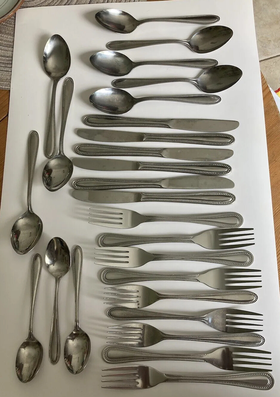 26 Piece “UPDATE” Pattern International Stainless Beaded Heavy Flatware Plus