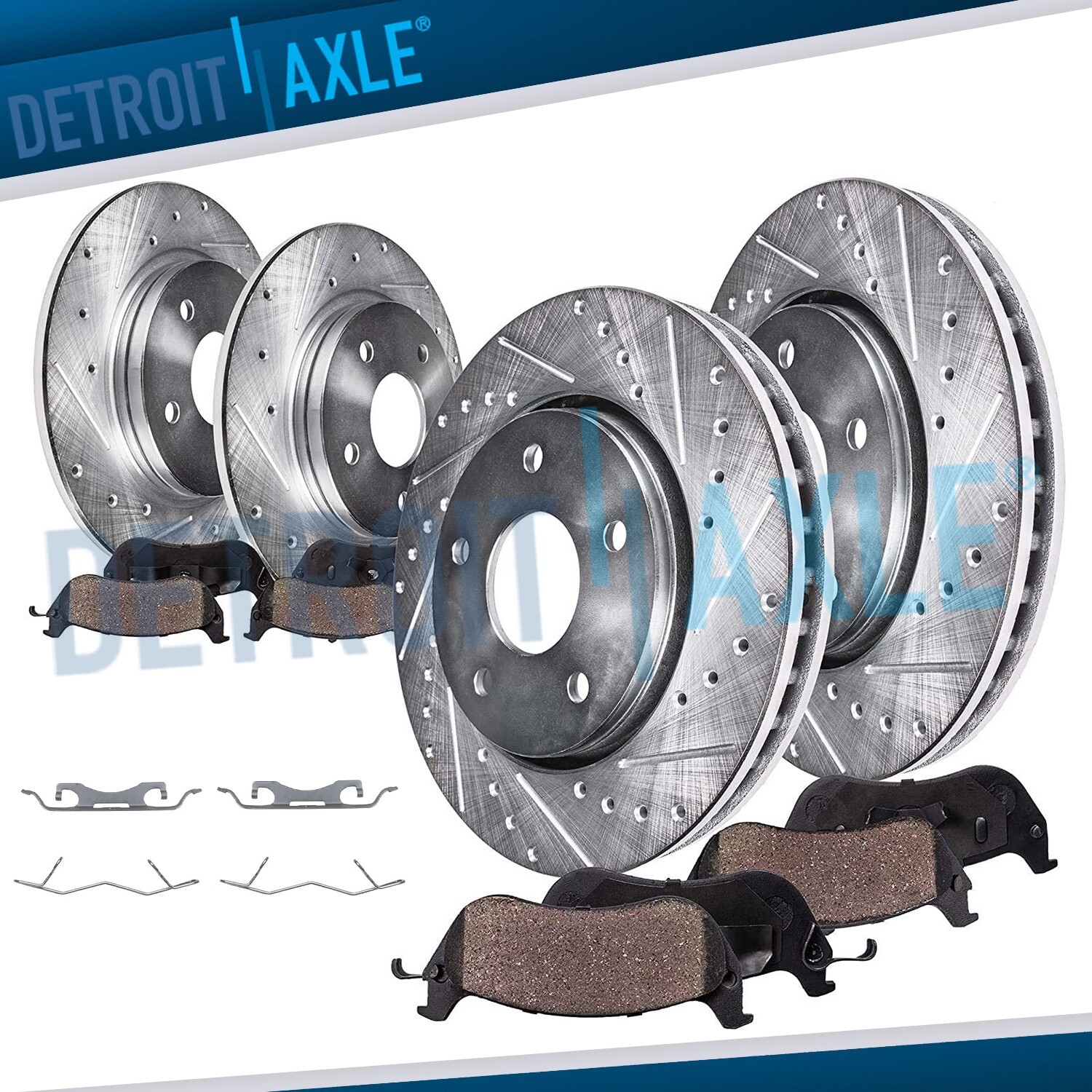 Front and SOLID Rear Drilled Rotor Ceramic Brake Pads for Lincoln MKX