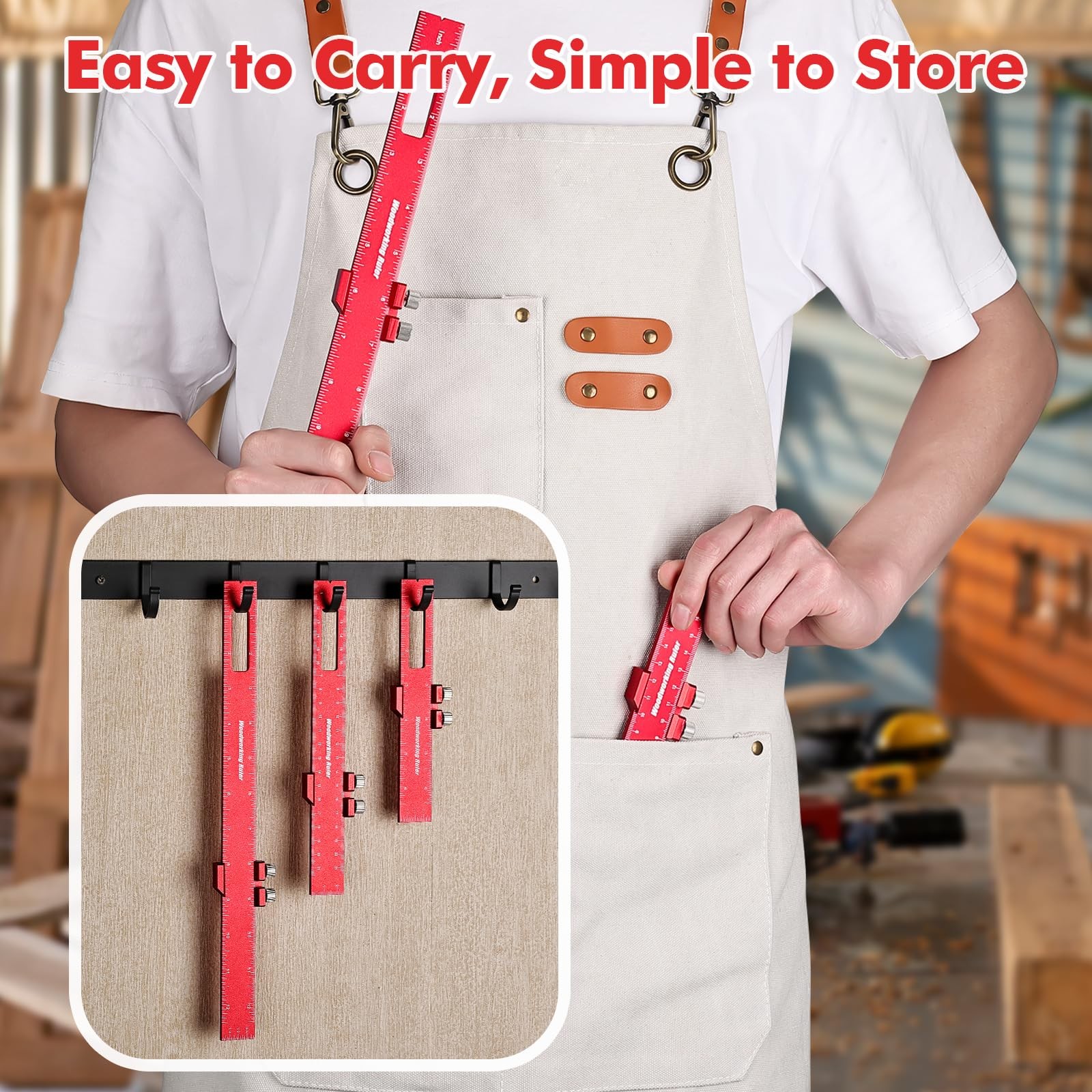 Draxzor 3PCS Woodworking Ruler Set, Precision Measuring Tool for Layout Red