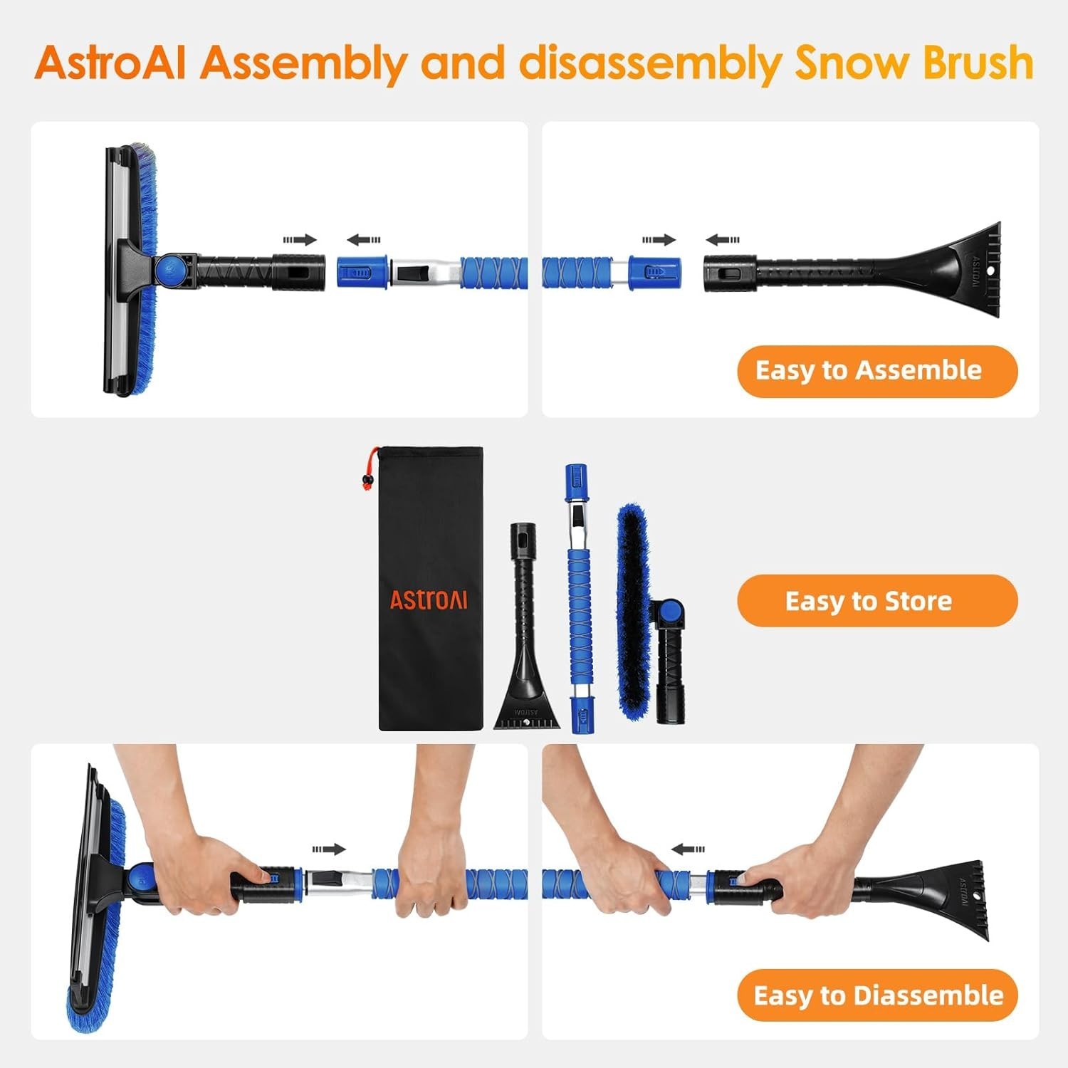 Durable 3-in-1 Ice Scraper with Telescoping Handle - Effortless Winter Car Care