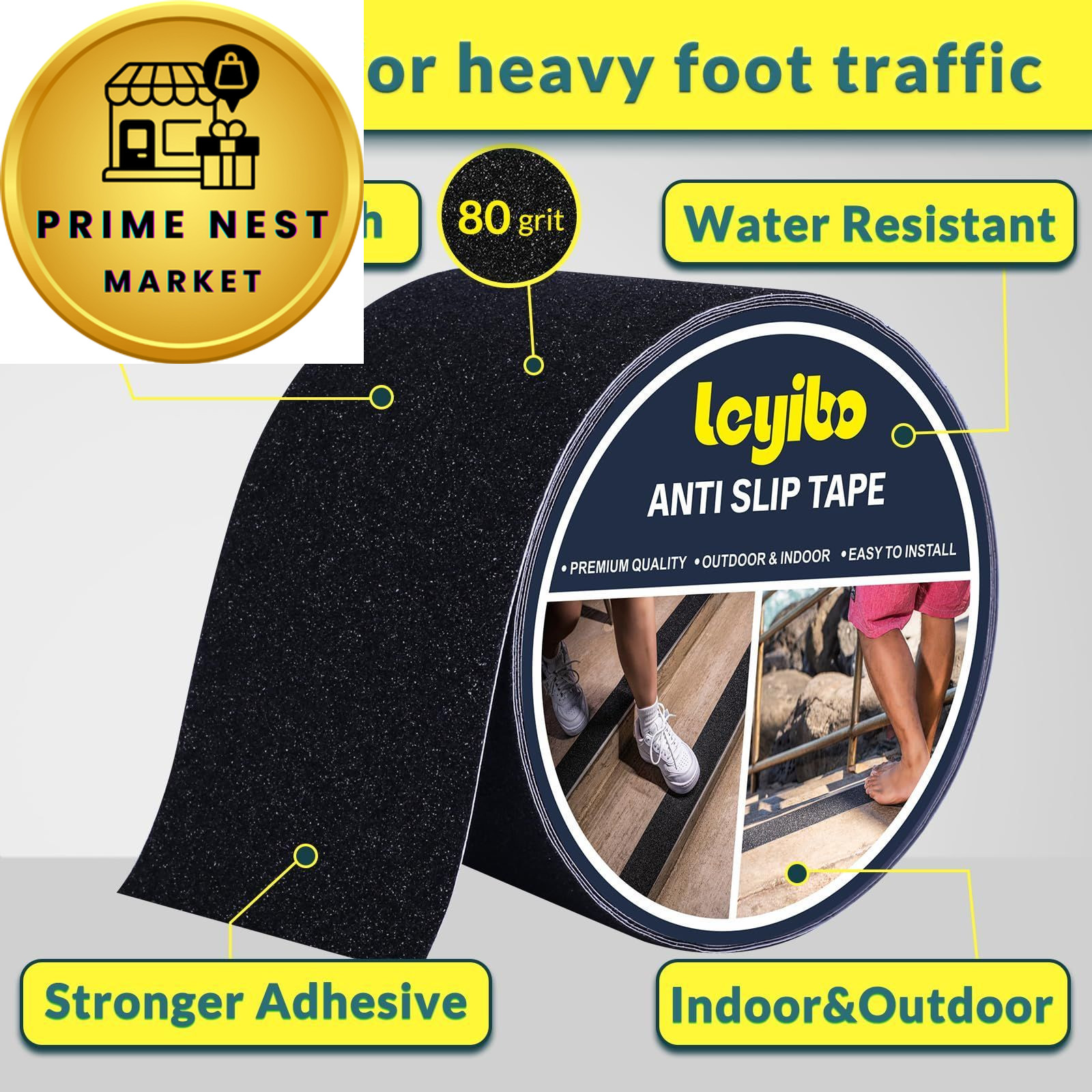 Leyibo Anti Slip Tape, 4 Inch x 42 Ft Grip Tape for Stairs 4" x 42', Black