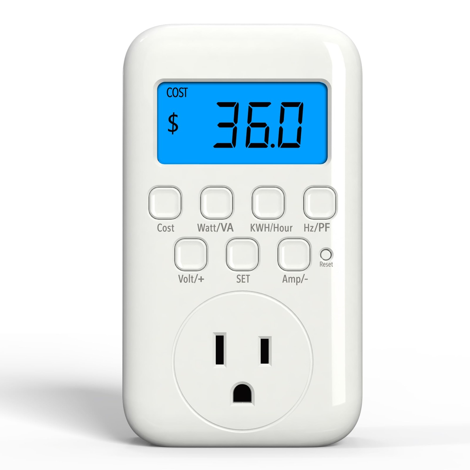 HBN Watt Meter Plug with Backlight, Plug-in Socket Power 1 Pack, White