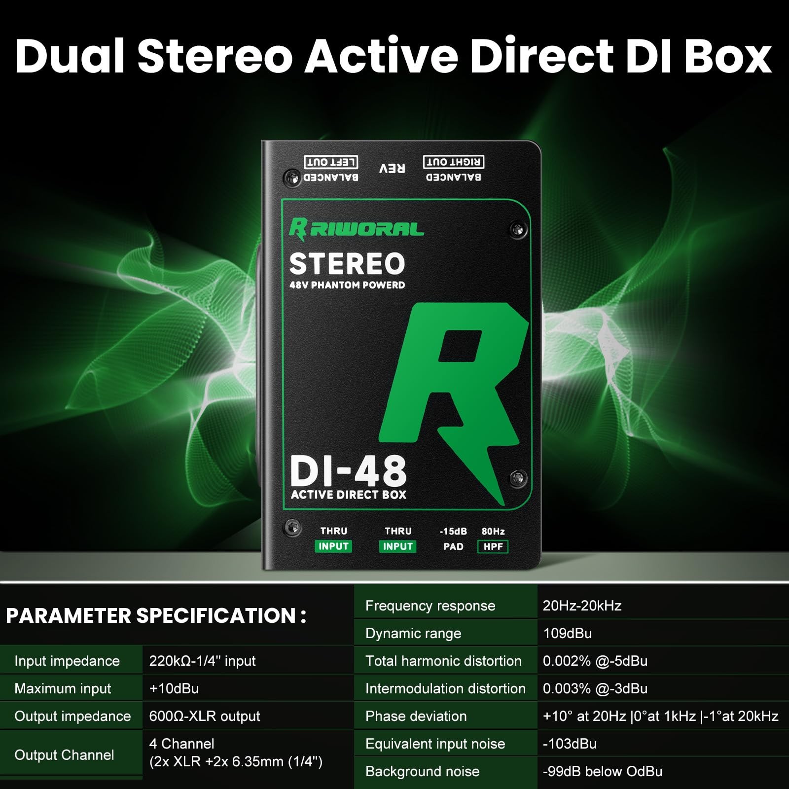Direct Box with Dual 1/4” High-Impedance Stereo Inputs Di Boxes Active