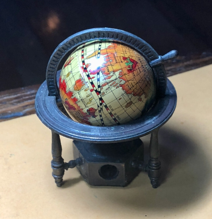 Vintage Metal/Brass Miniature World Globe Pencil Sharpener Antique Finish