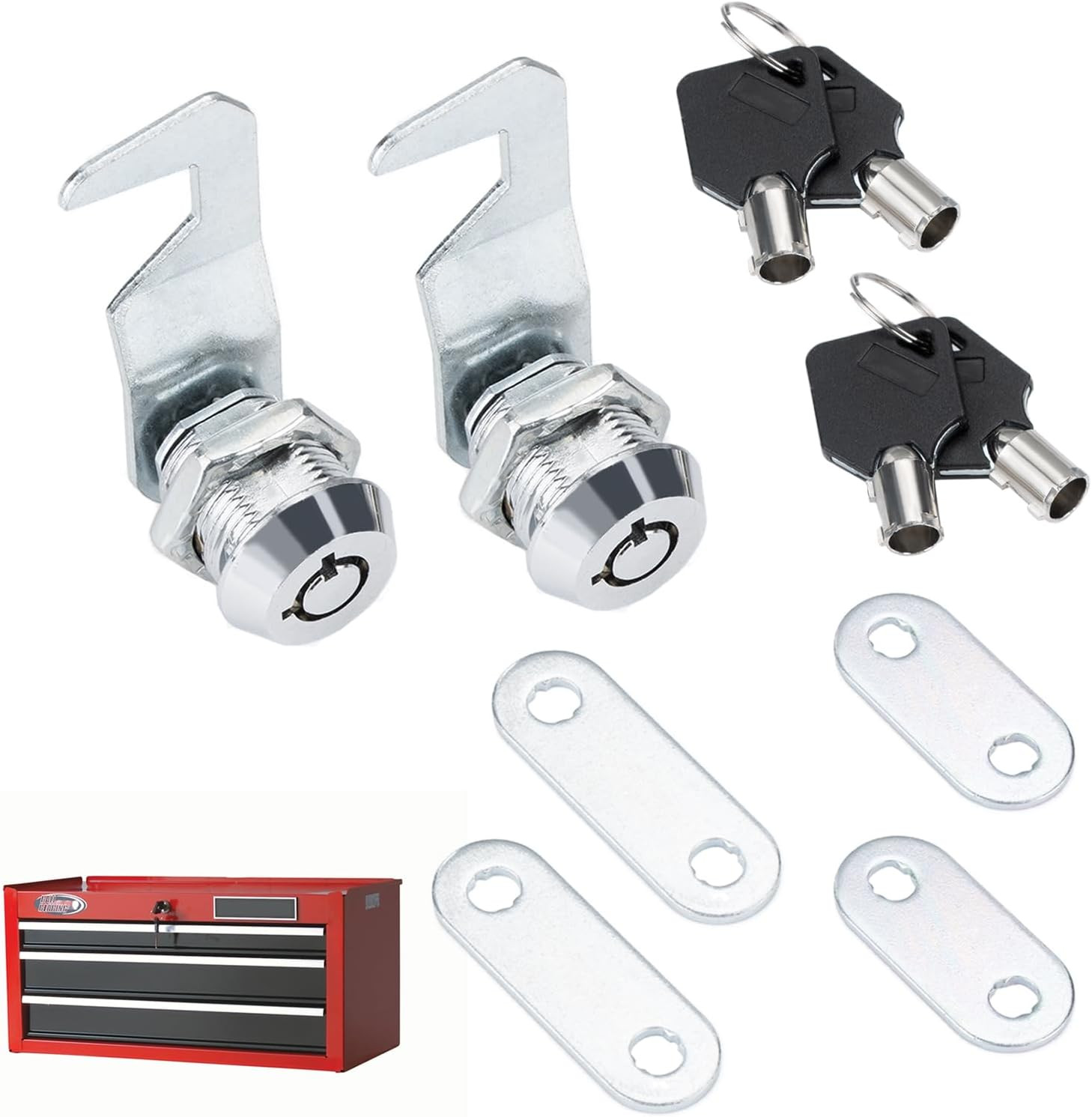 Silver Tool Box Locks with Keys Compatible with Craftsman Tool Box, 5/8"(17mm) T