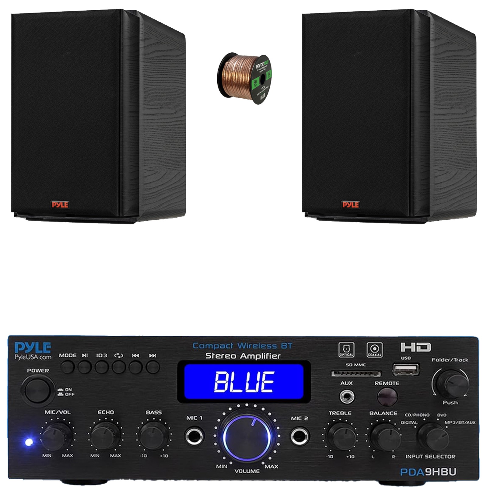 Pyle Optical HDMI USB FM Receiver, 2x 6.5” Premium HiFi Black Speakers, Wire