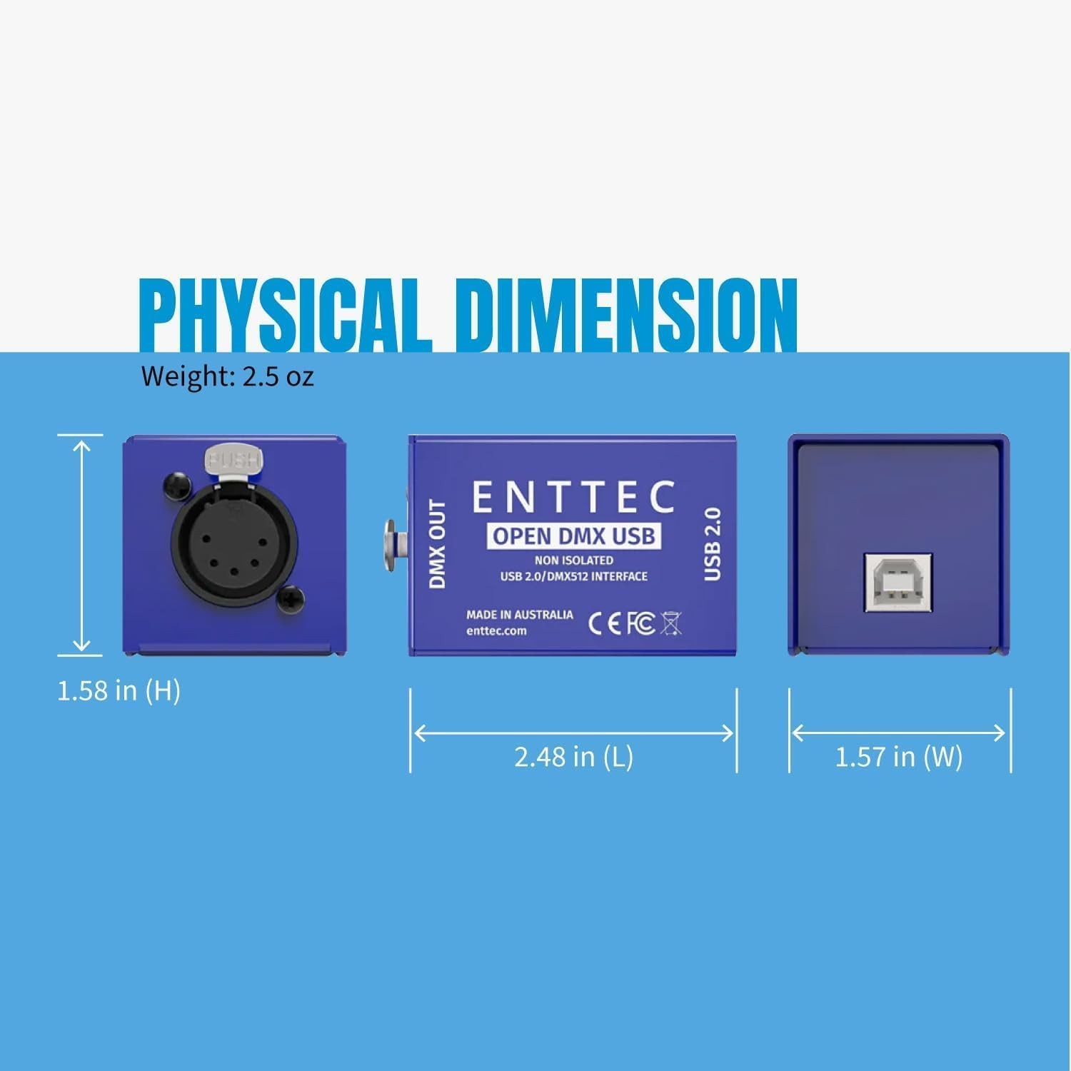 Enttec Open DMX USB 70303 Lighting Interface Controller Widget (Open Blue