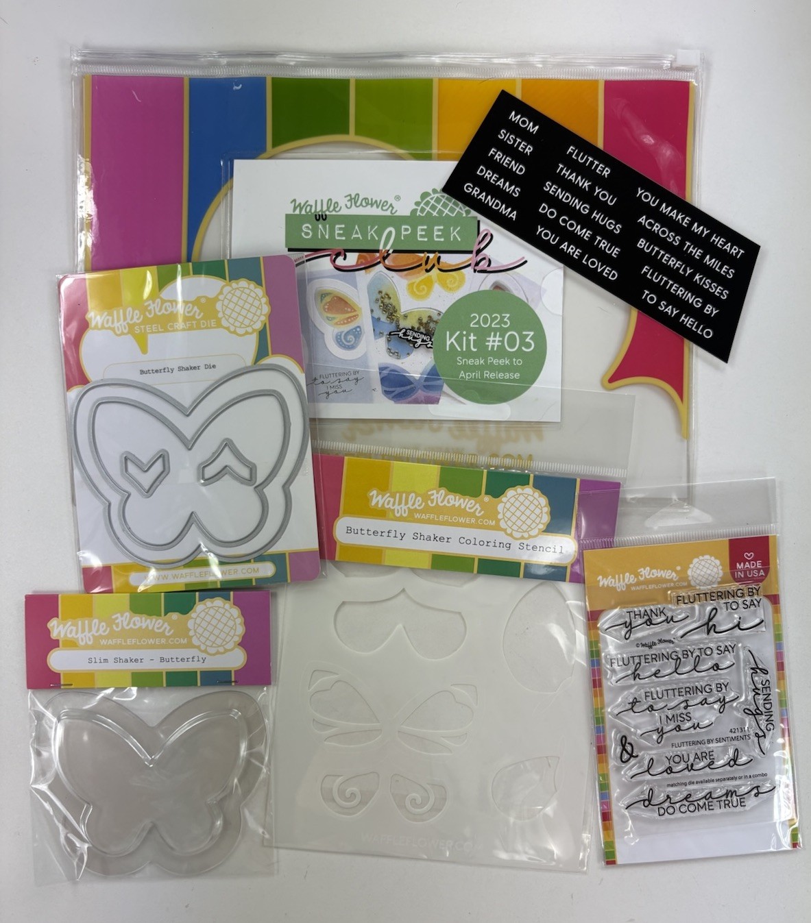 Waffle Flower Sneak Peak 2023 Kit #03 Butterfly Shaker with Die Stencil Stamps