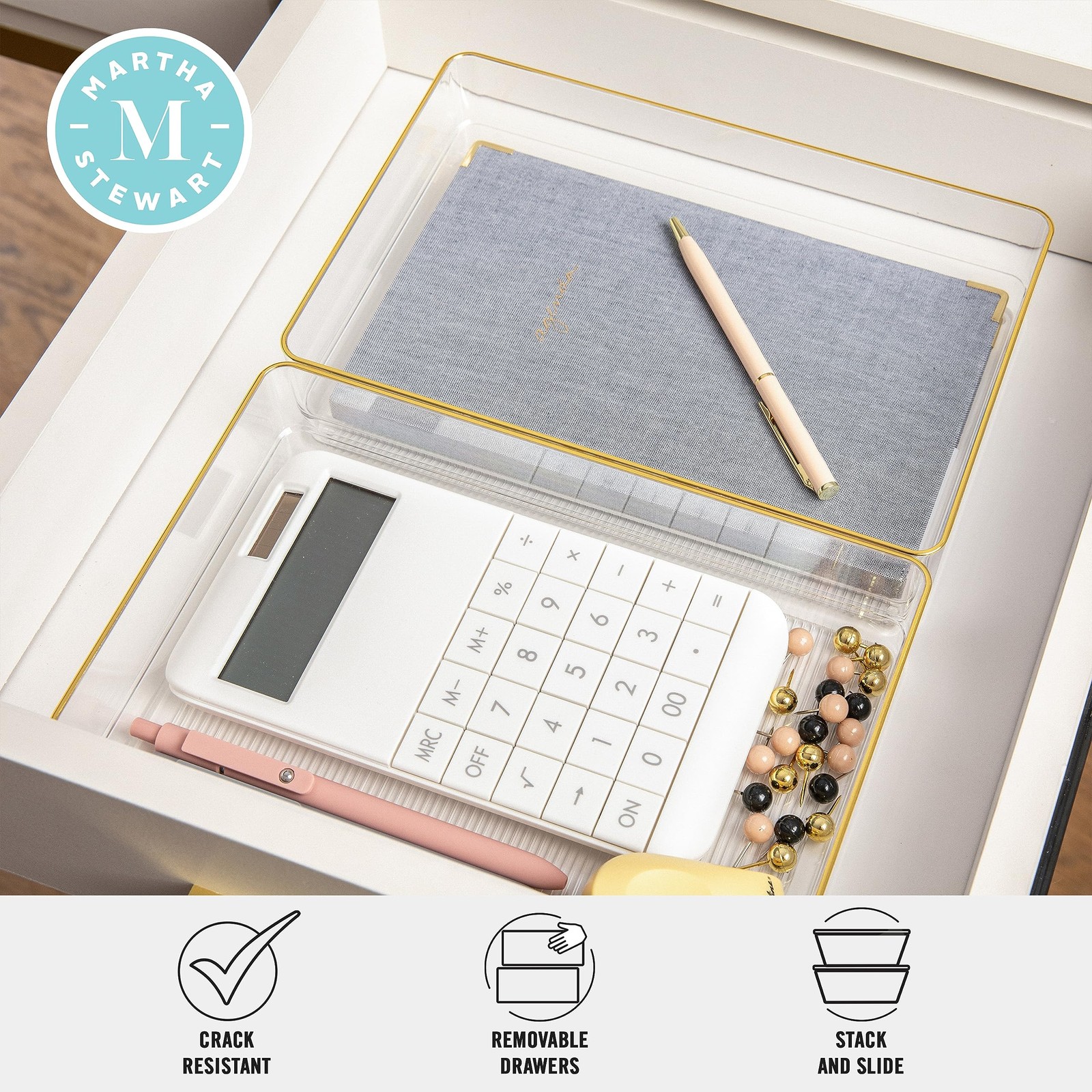 Kerry Plastic Stackable Office Desk Drawer Organizers, 9" x 6", 3 Pack, with ...