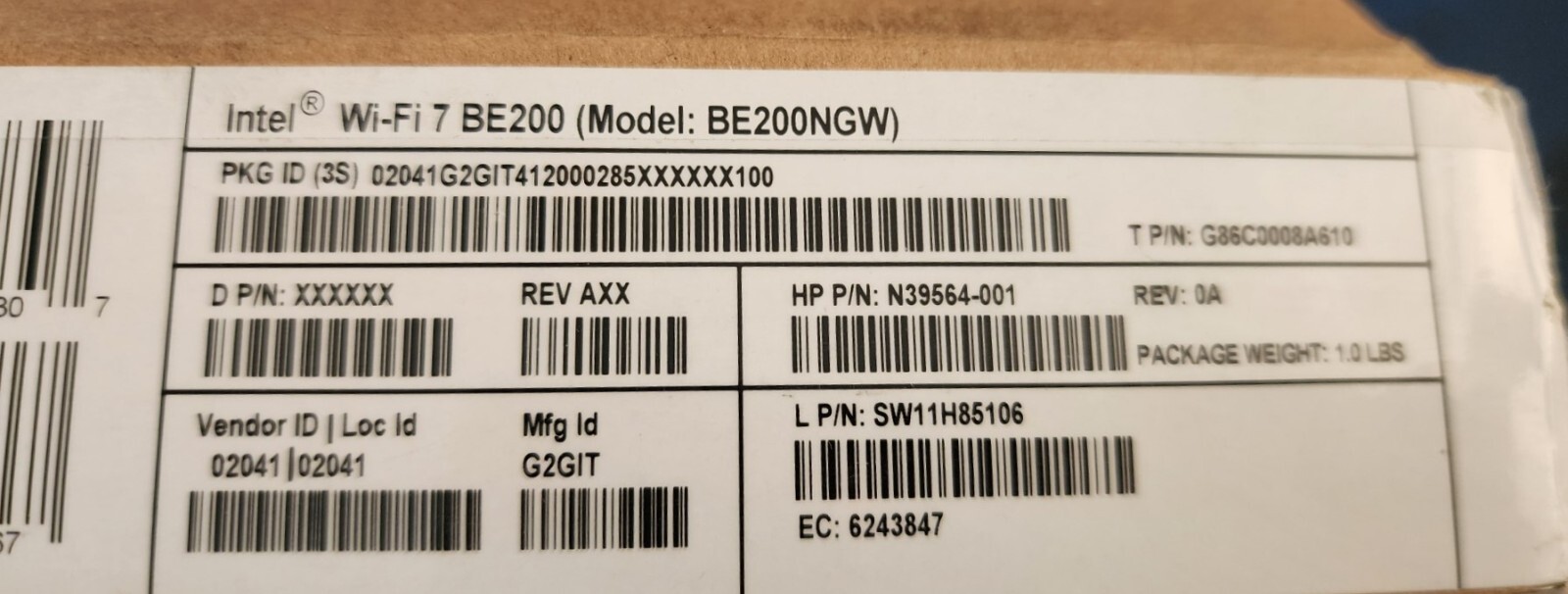 Intel BE200 Wi-Fi 7 wireless & Bluetooth for Aorus X590 motherboard