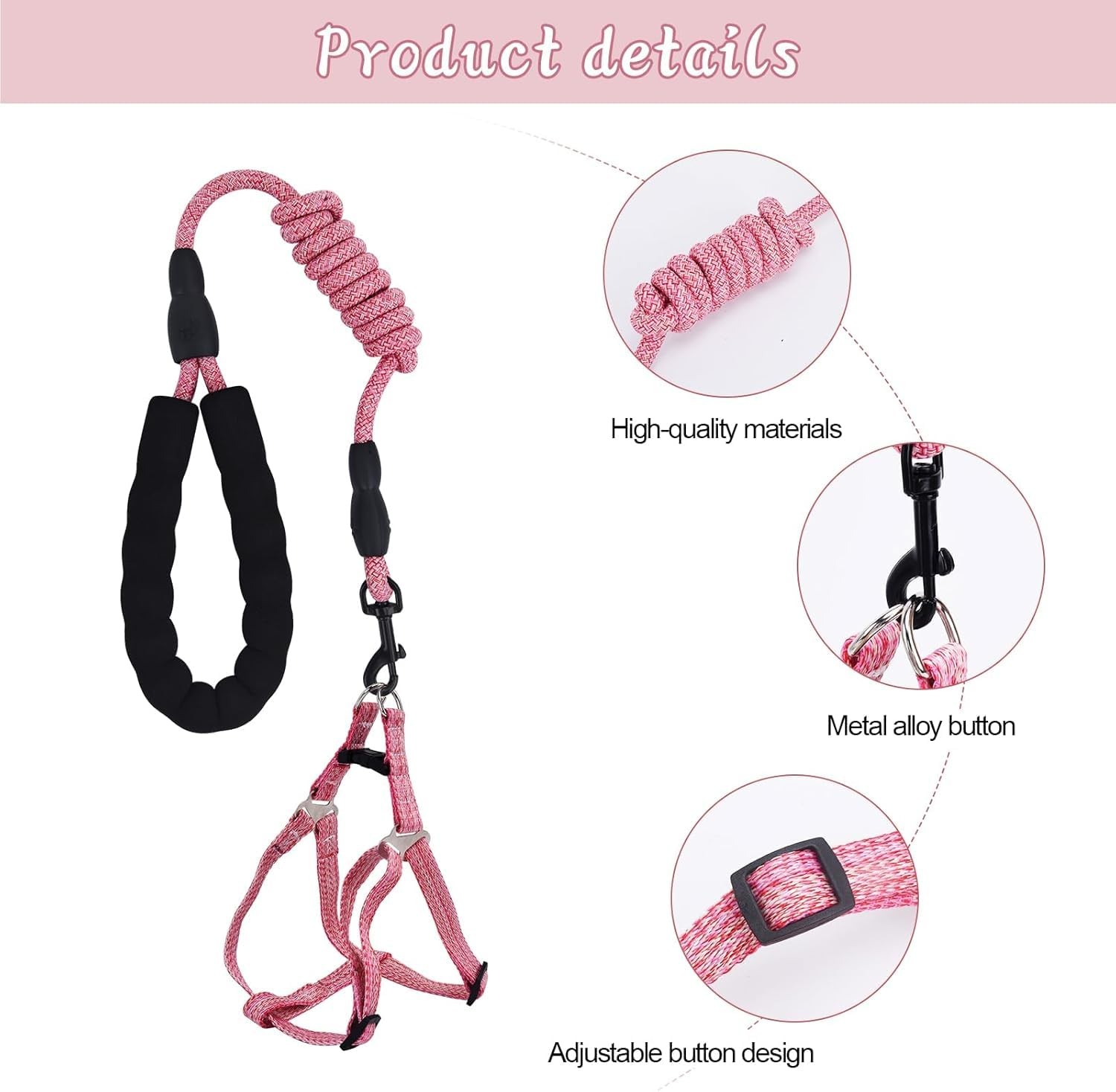 Mini Pig Harness, Adjustable Small Harness with Leash Infinity S, Pink