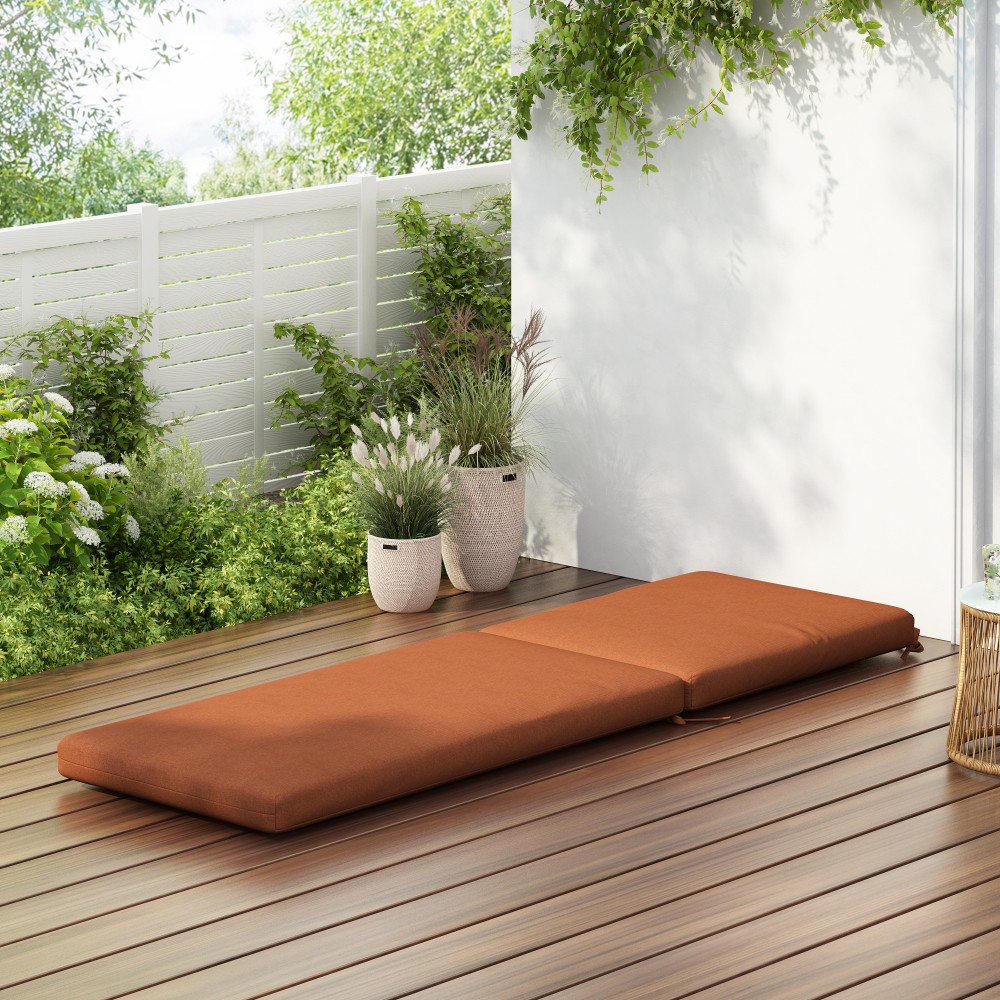 Chaise Lounge Cushion, Outdoor Orange, Waterproof Fabric w/ Ties, 75in x 23in