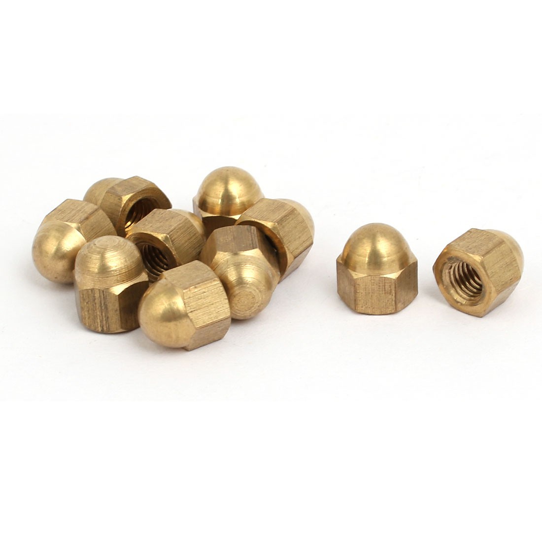 10pcs M5 Female Thread Nut DIN1587 Dome Cap Head Hex Brass Tone
