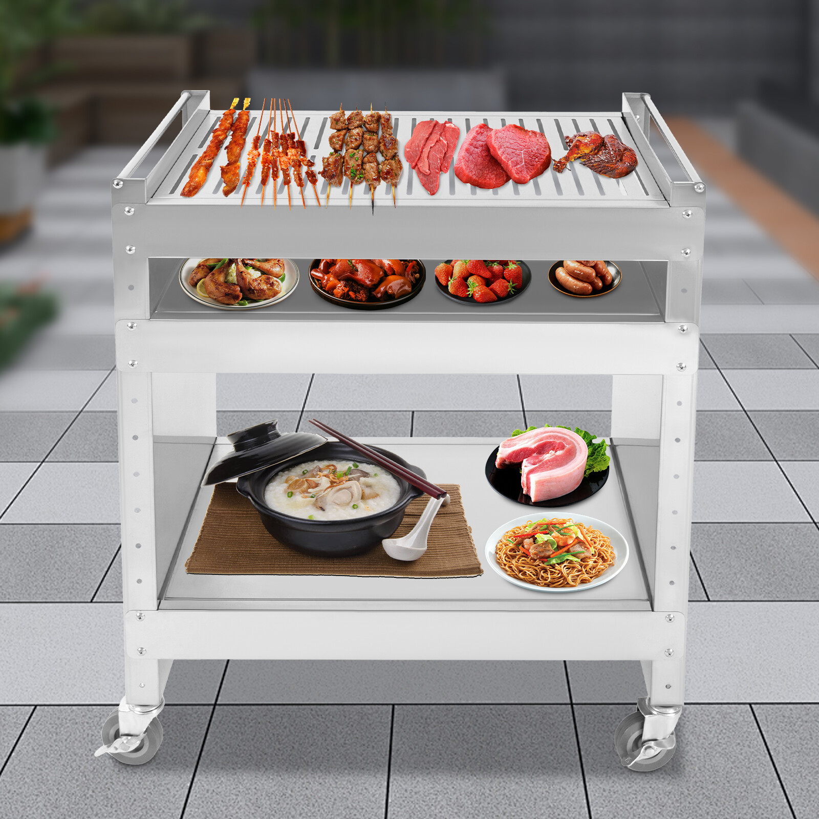 201 Stainless Steel Barbecue Trolley, Mobile Barbecue Trolley, Picnic Trolley