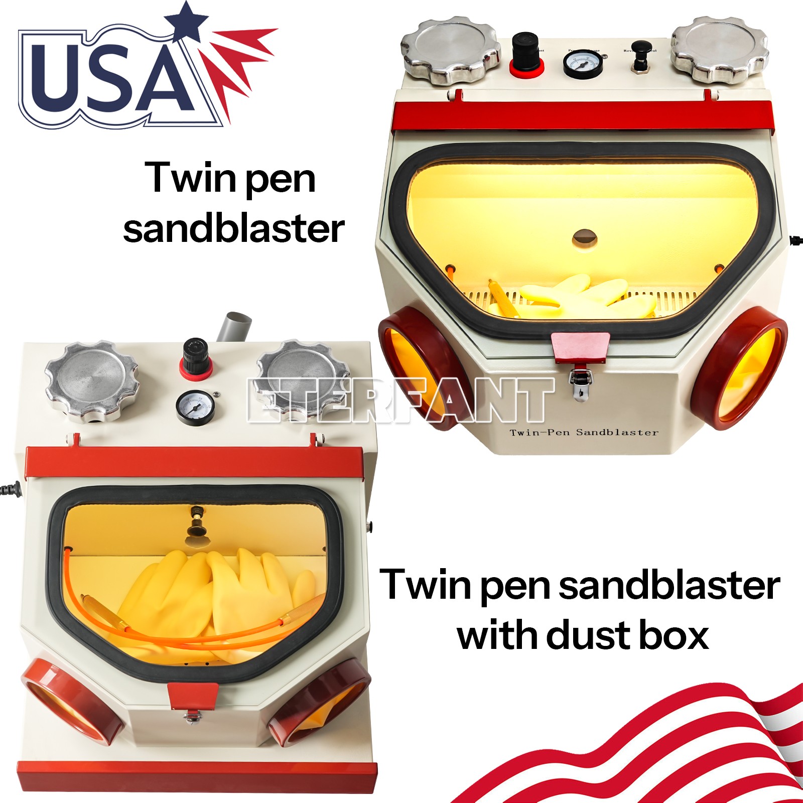 TwinPen Sandblaster 2 Aluminum Tank/with Dust Collection Box and LED Strip Light